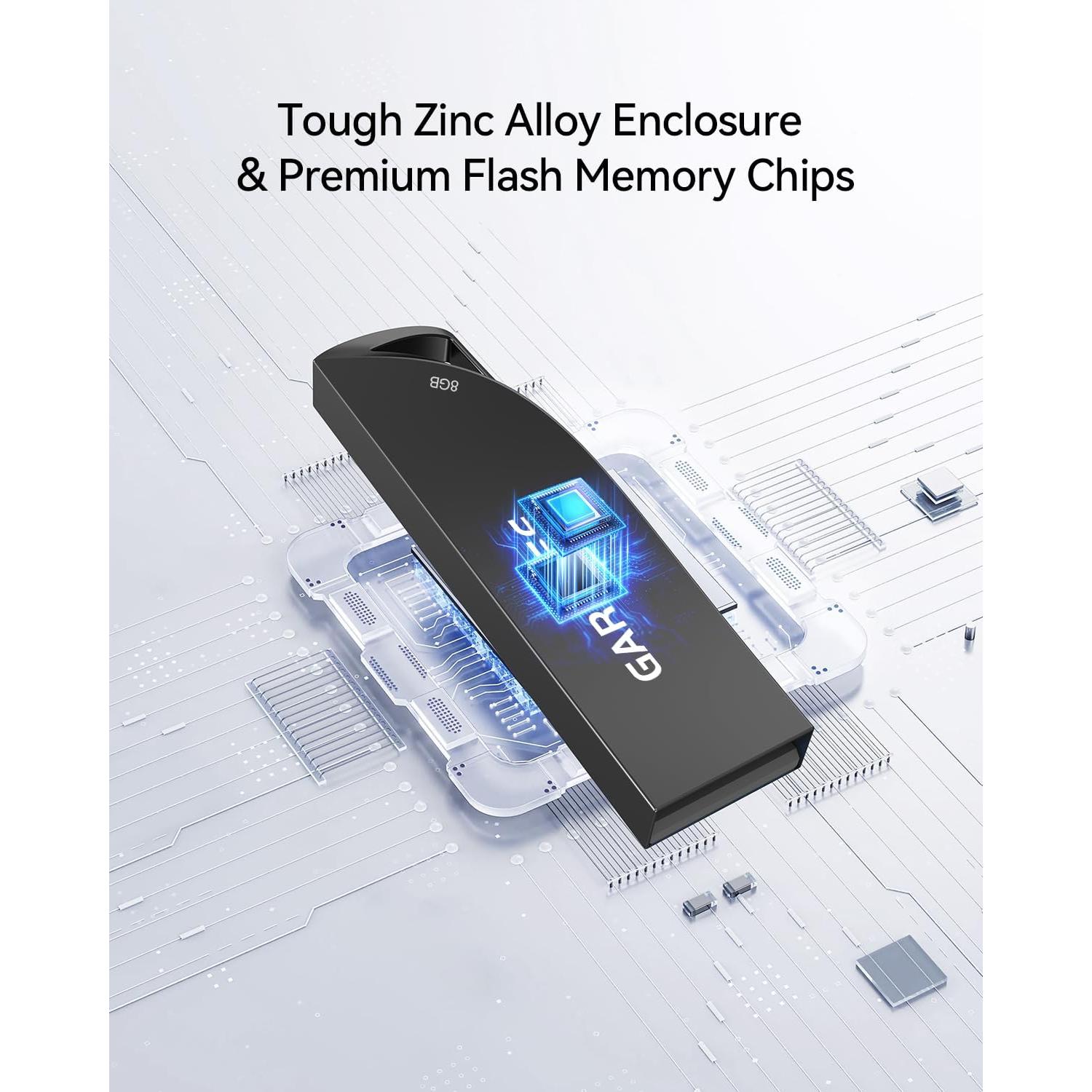 Paquete de 5 Unidades Flash USB 8GB GARMESE Metálicas Impermeables