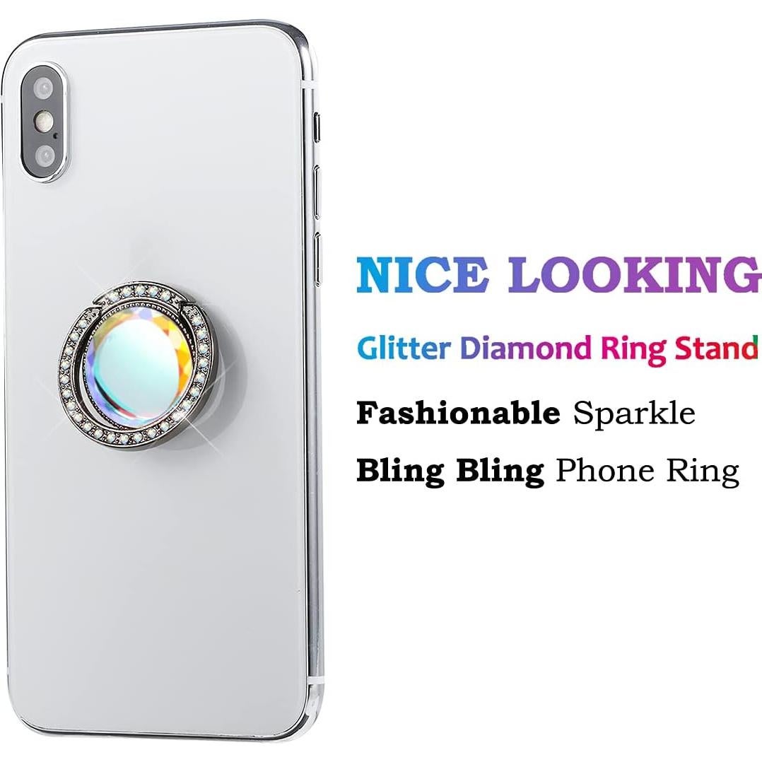 Soporte de Anillo para Teléfono Glitter Bling Negro - 360°