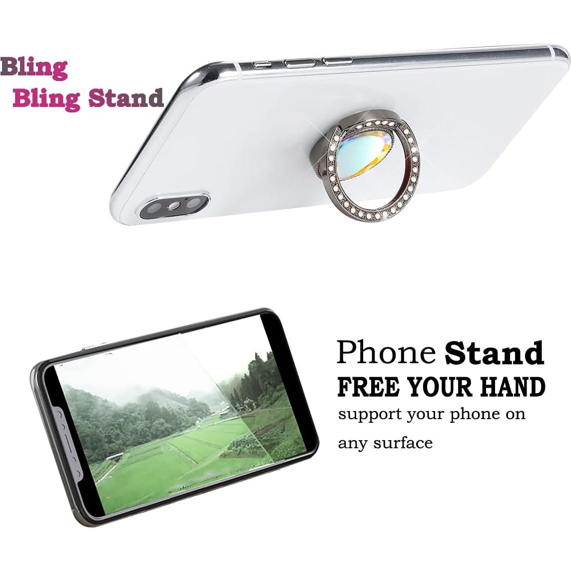 Soporte de Anillo para Teléfono Glitter Bling Negro - 360°