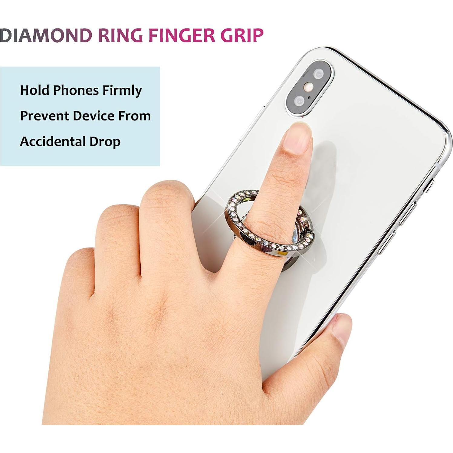 Soporte de Anillo para Teléfono Glitter Bling Negro - 360°