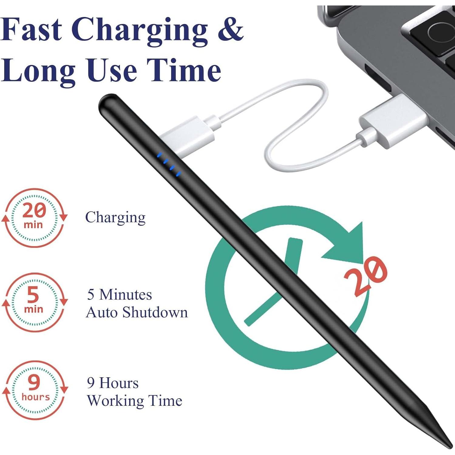 Lápiz Stylus Kenkor para iPad 2018-2025, Negro, Rechazo de Palma