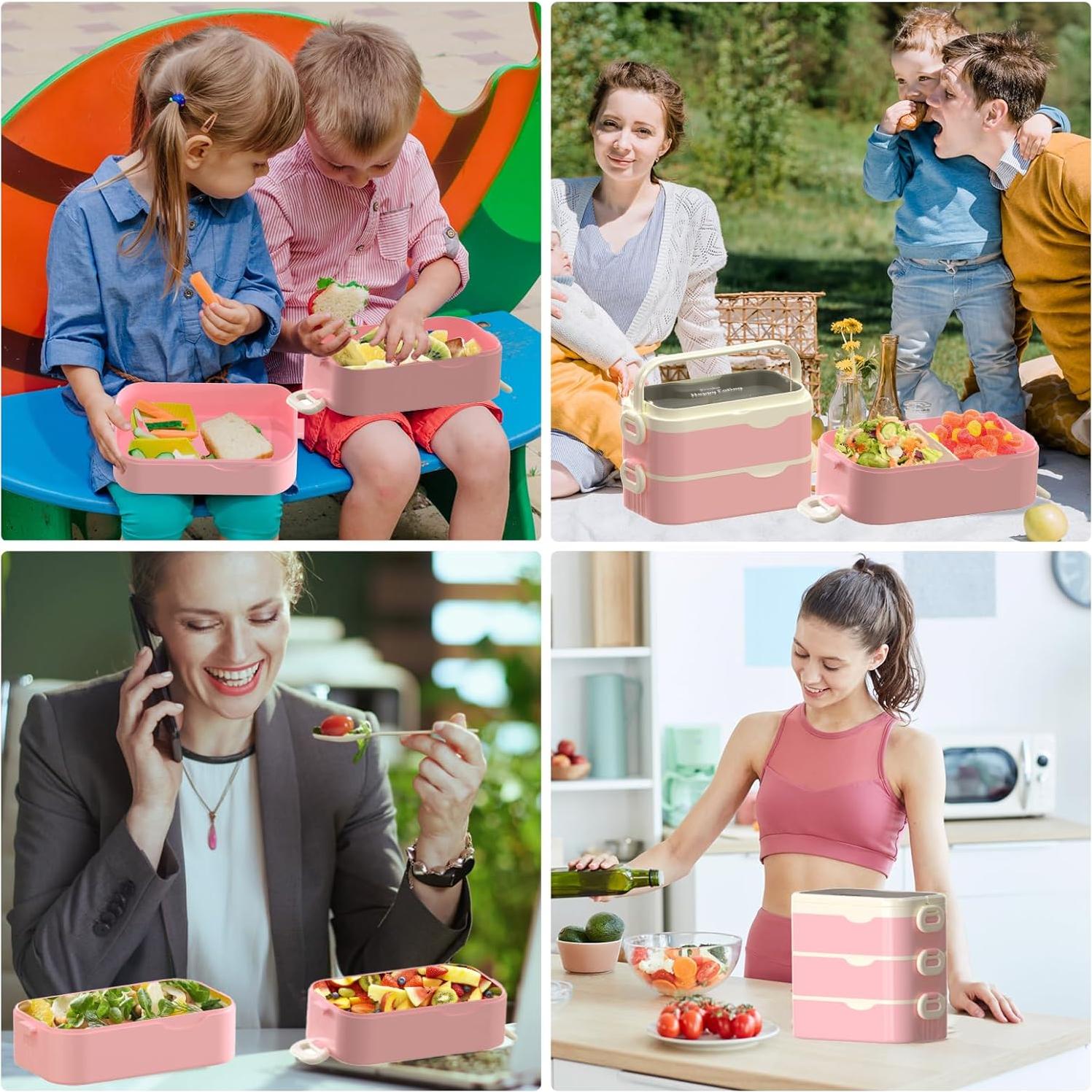 Caja Bento Kenuket Rosa 3 Capas 3000ml Apta Microondas