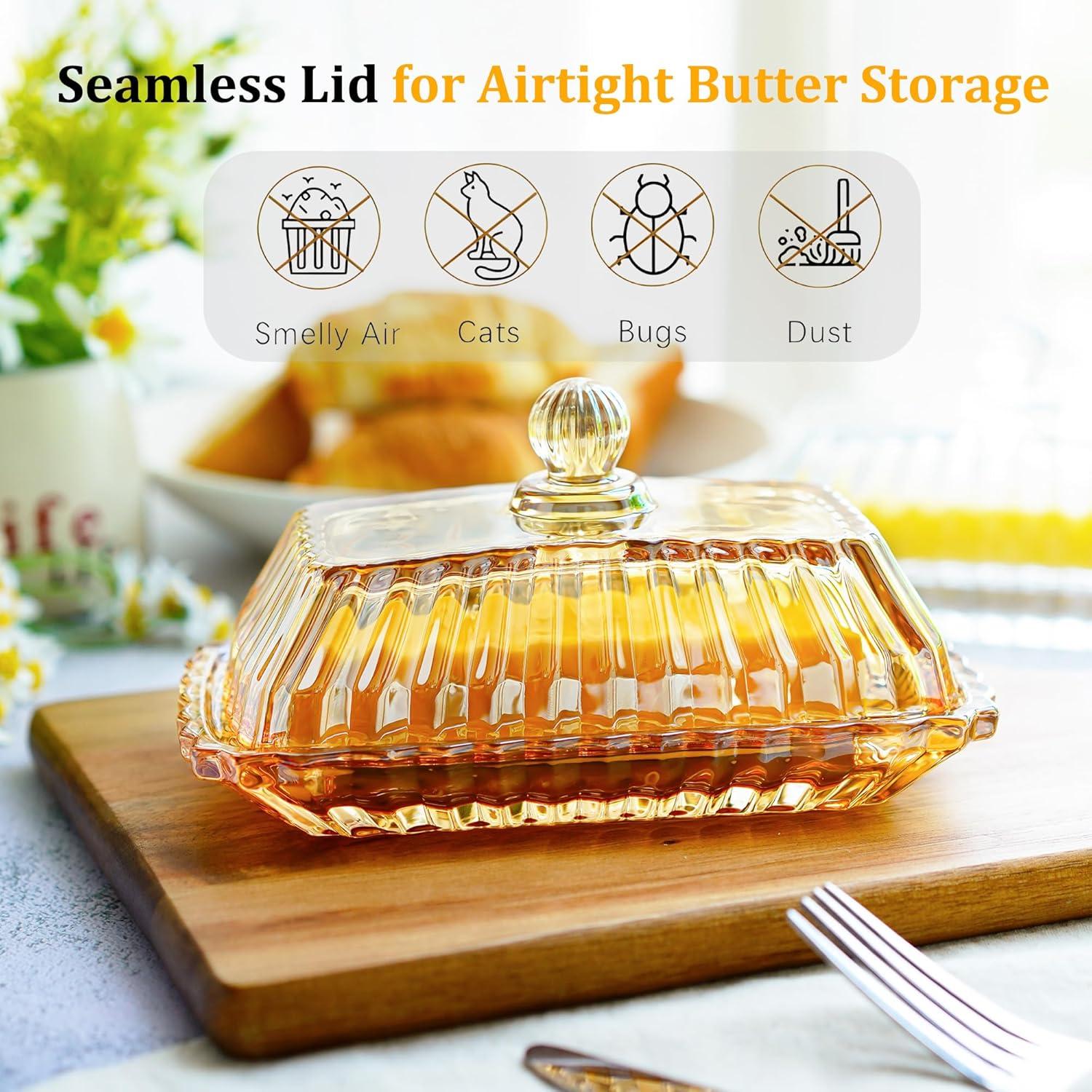 Plato de Mantequilla de Vidrio QFkris Champagne 17x8.8 cm