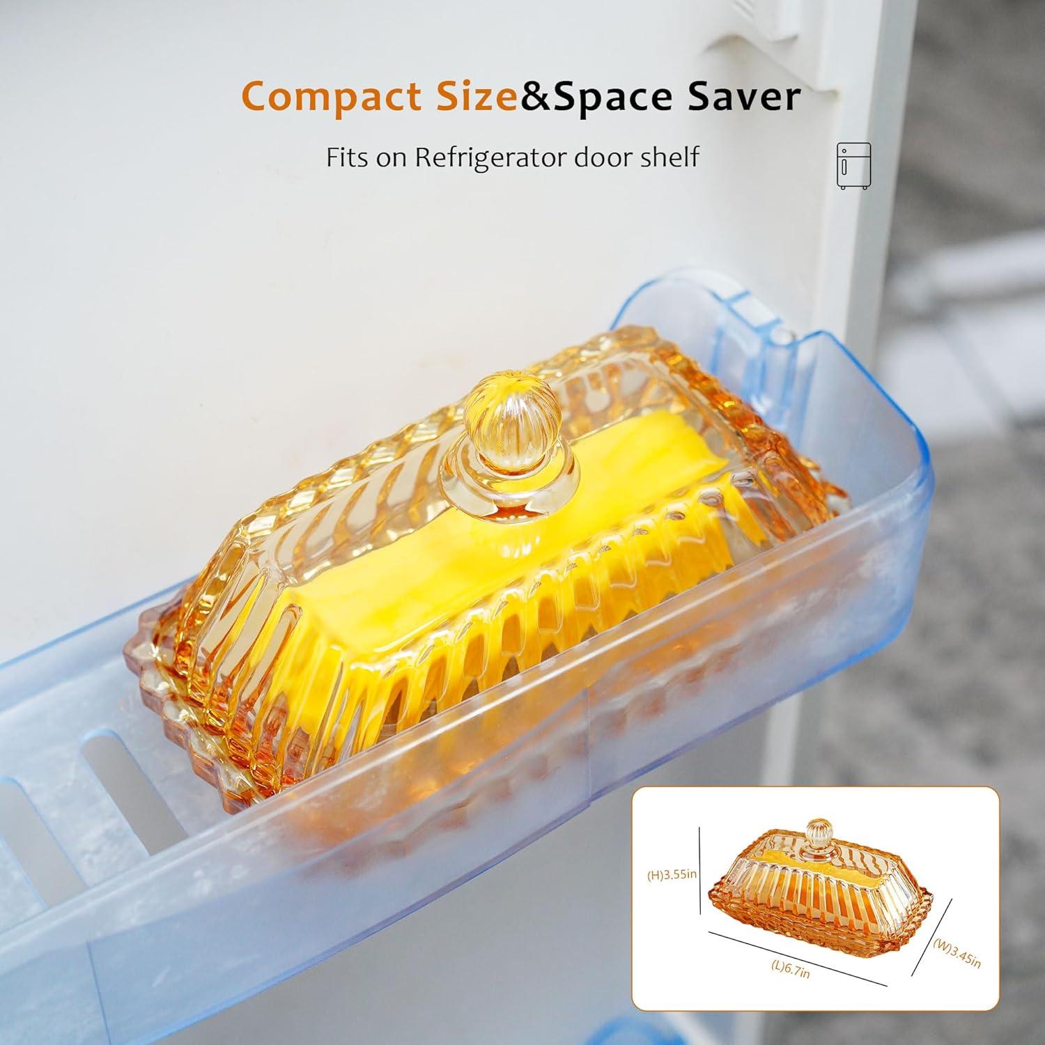 Plato de Mantequilla de Vidrio QFkris Champagne 17x8.8 cm