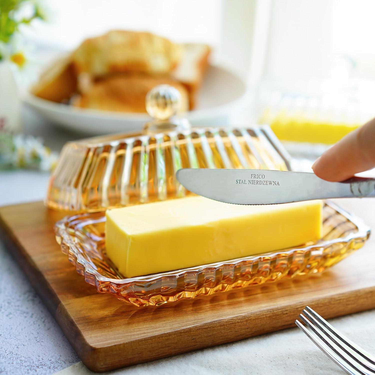 Plato de Mantequilla de Vidrio QFkris Champagne 17x8.8 cm