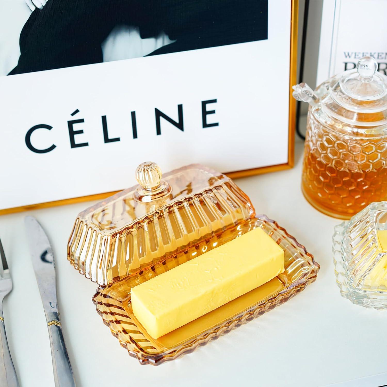 Plato de Mantequilla de Vidrio QFkris Champagne 17x8.8 cm