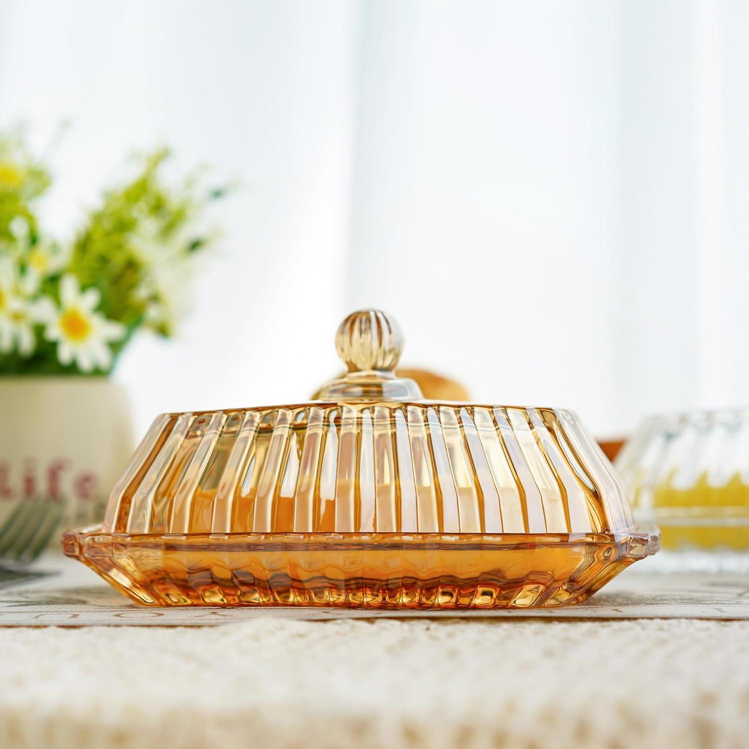 Plato de Mantequilla de Vidrio QFkris Champagne 17x8.8 cm