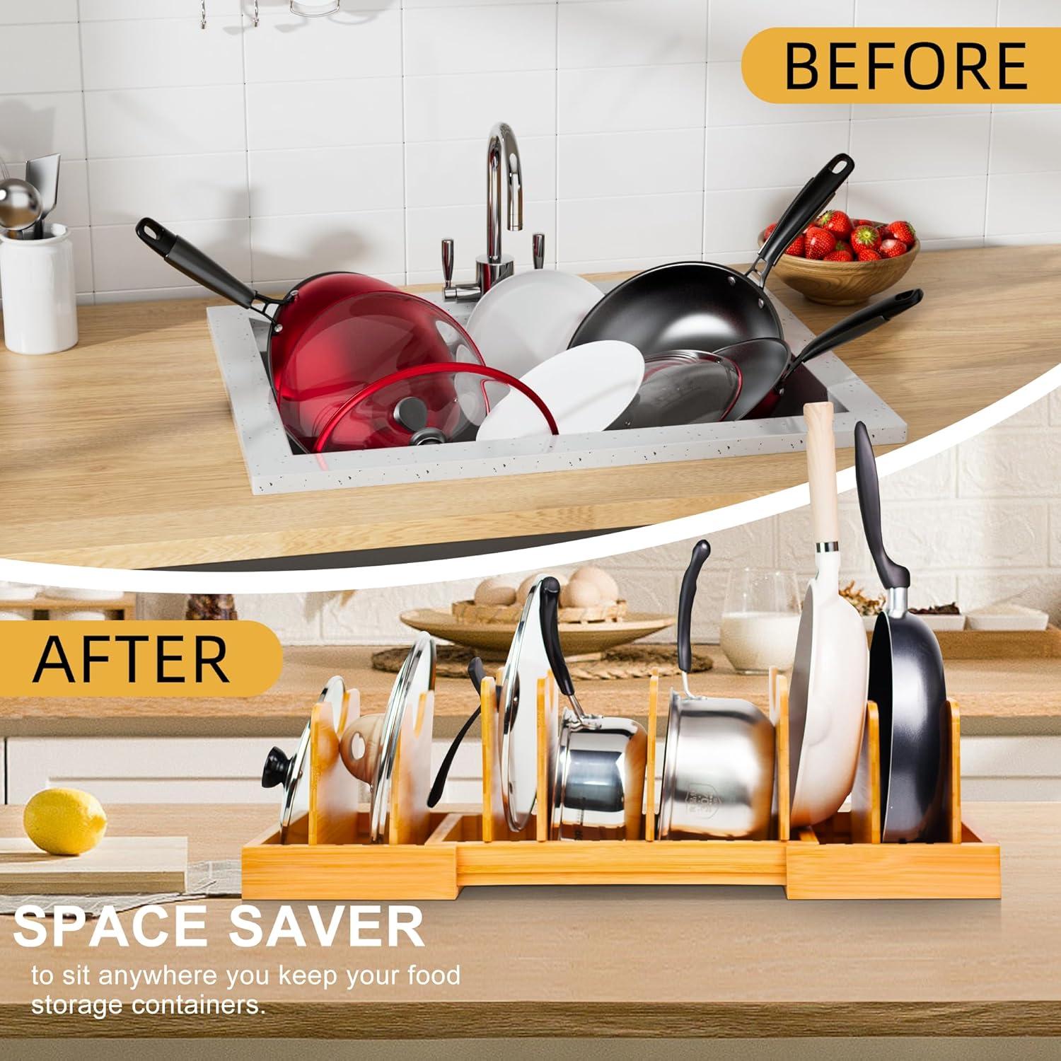 Organizador de Tapas de Olla Expandible MinBoo - Bambú Grande