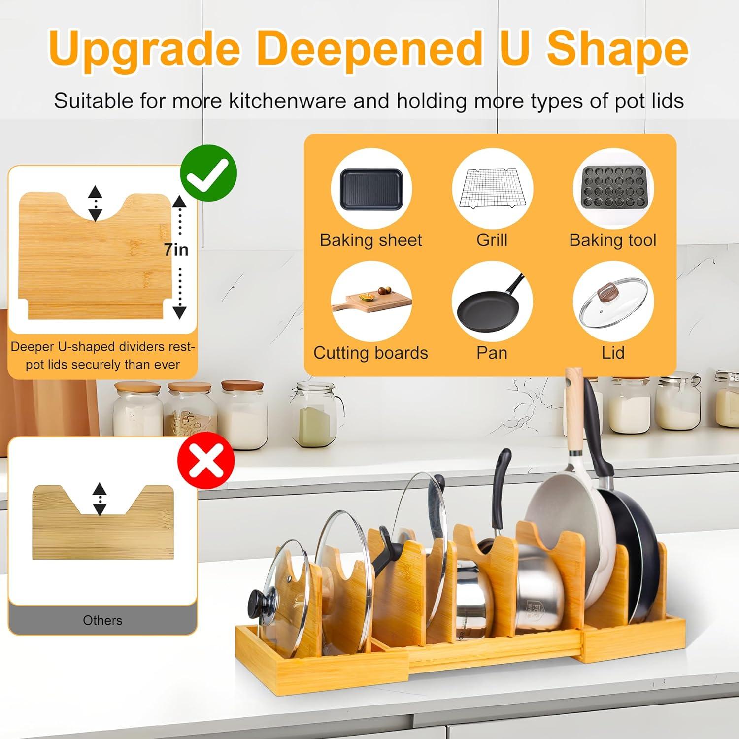 Organizador de Tapas de Olla Expandible MinBoo - Bambú Grande