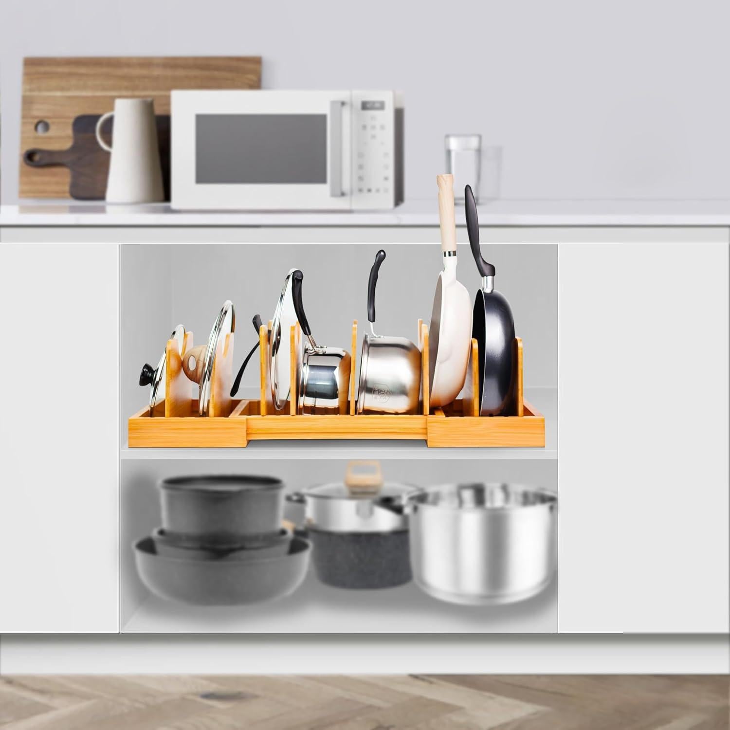 Organizador de Tapas de Olla Expandible MinBoo - Bambú Grande