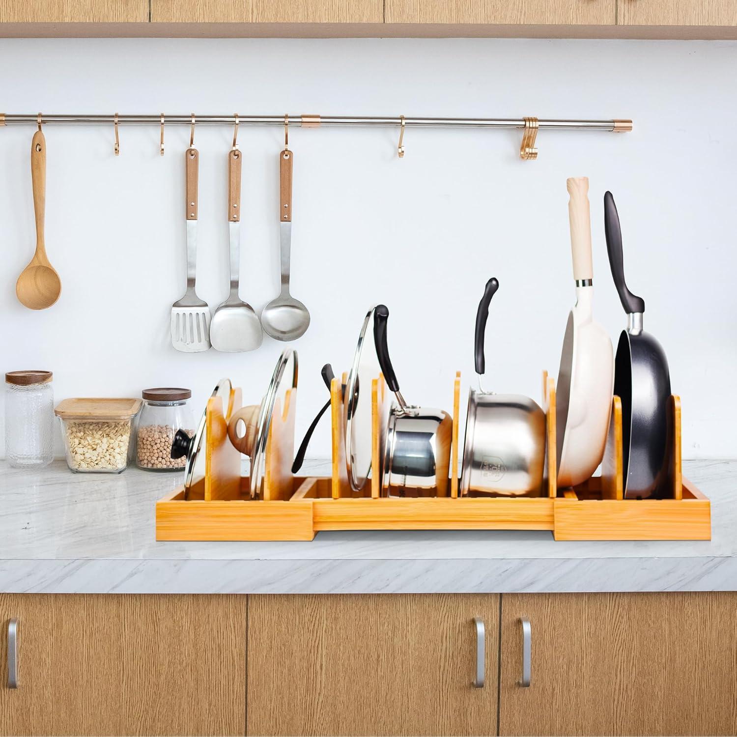 Organizador de Tapas de Olla Expandible MinBoo - Bambú Grande