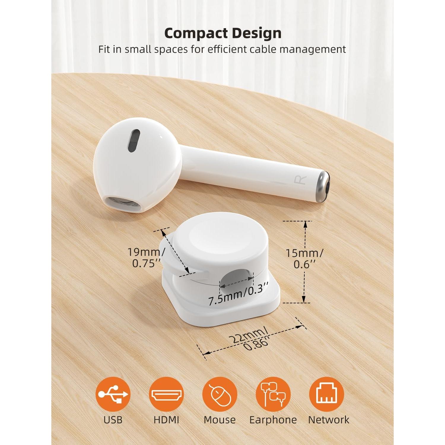 Organizador de Cables TIKIWIK - Paquete de 6 Clips Magnéticos Blanco