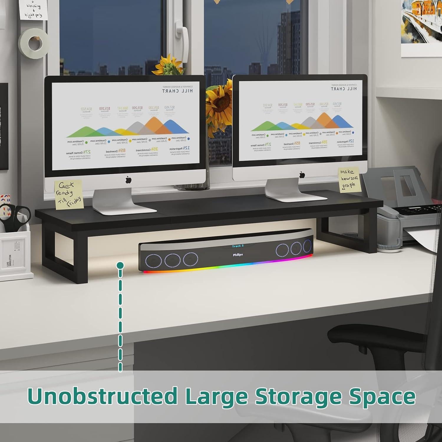 Soporte Doble para Monitor YAOHUOO 98 cm Negro, 45 kg