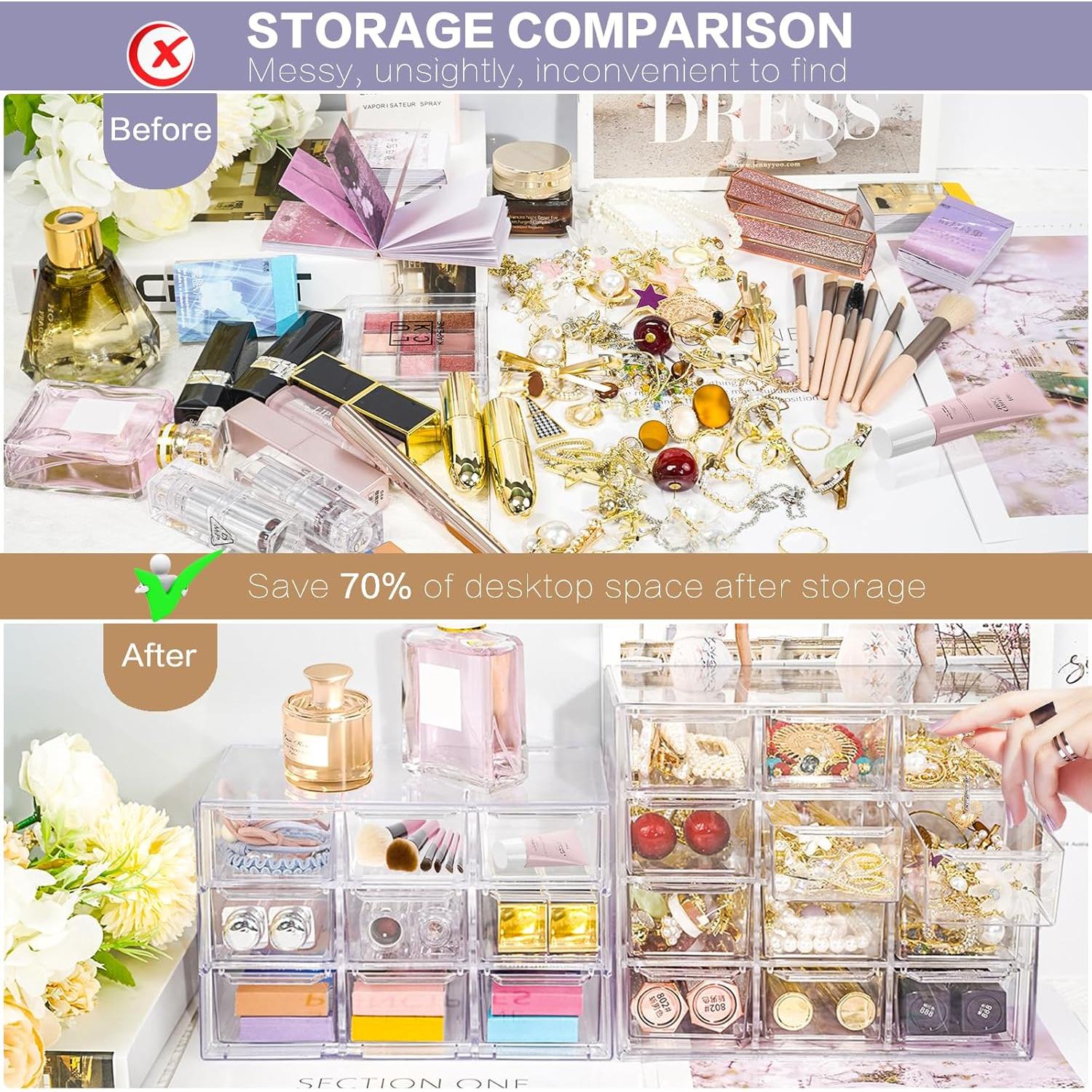 Organizador de Escritorio FODIENS con 12 Cajones Transparentes