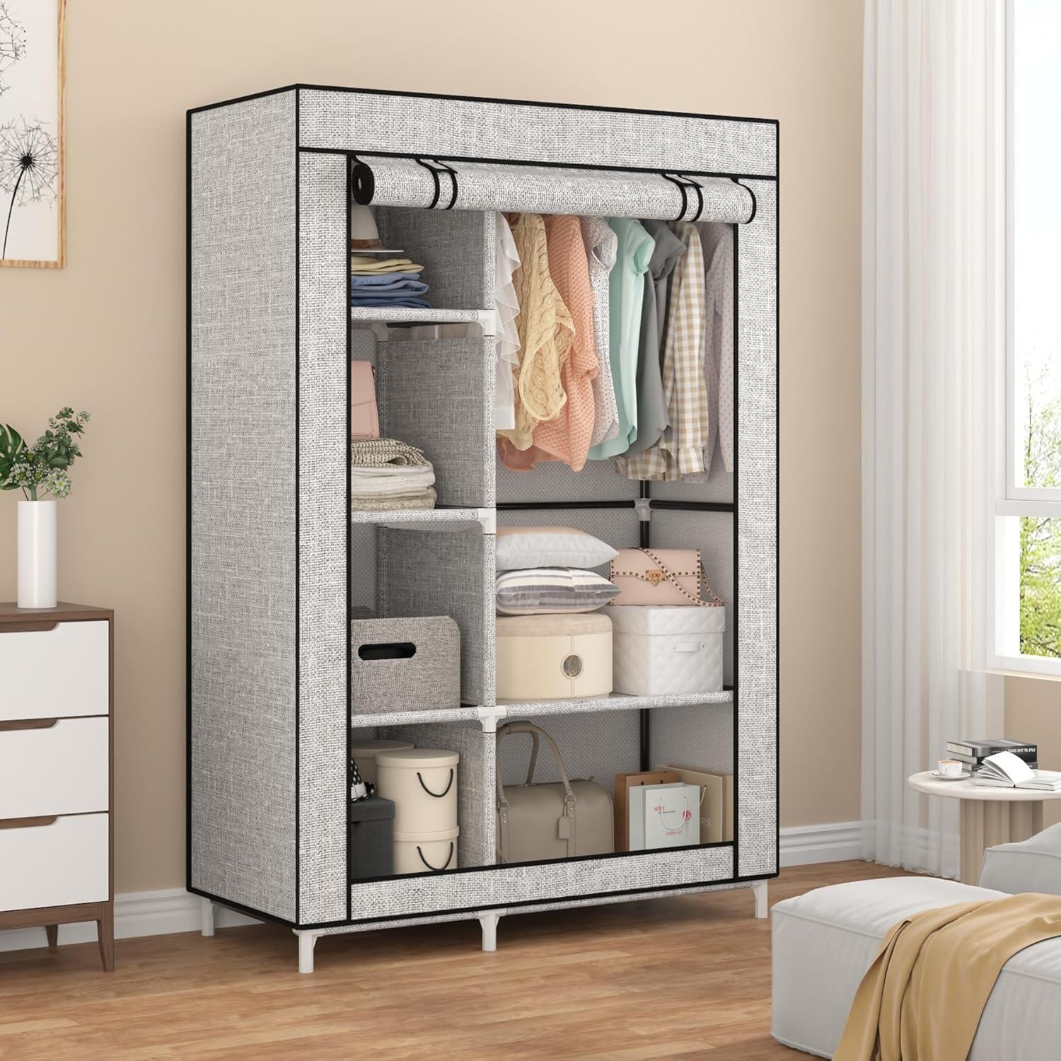 Armario Portátil Calmootey con 6 Estantes y Barra Colgante