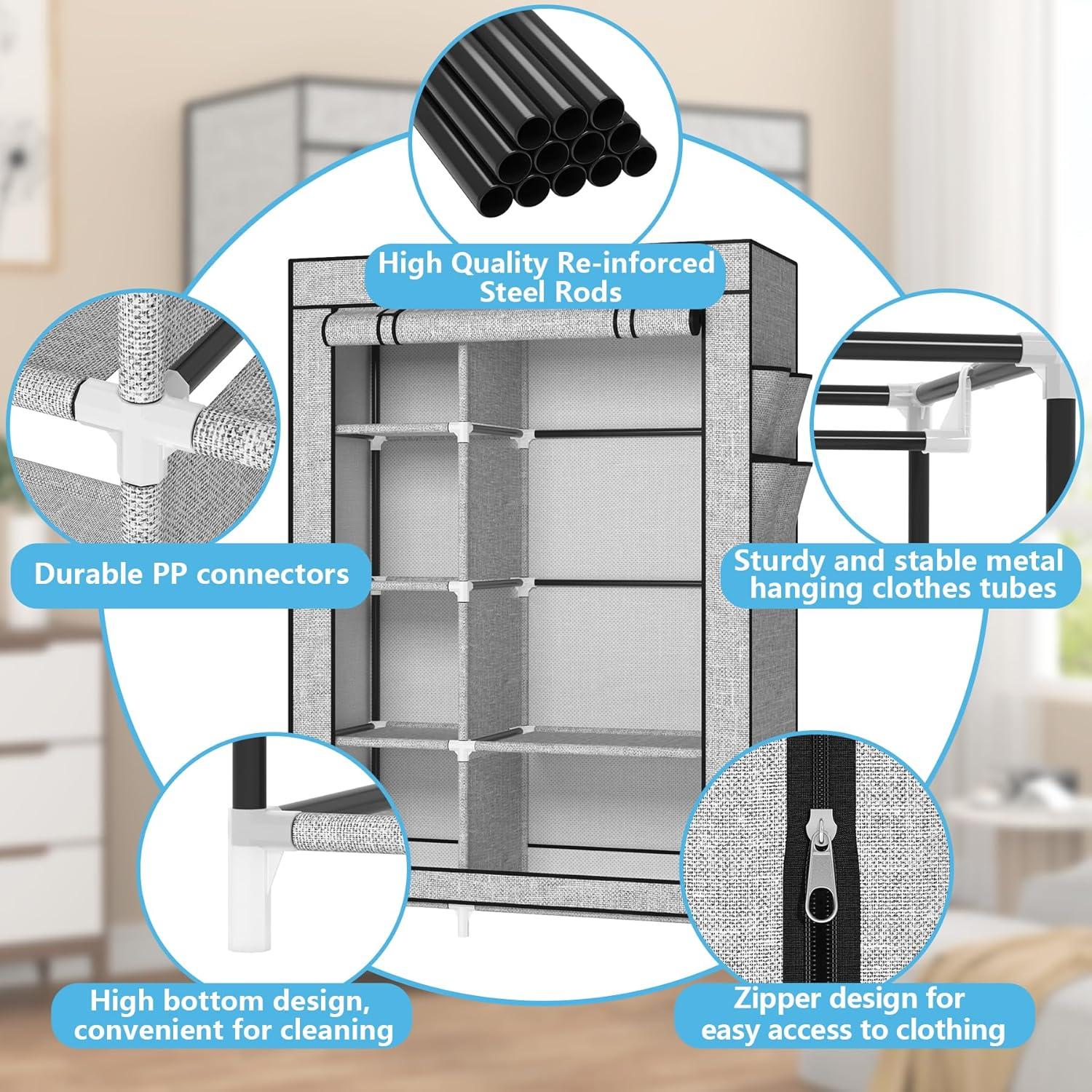 Armario Portátil Calmootey con 6 Estantes y Barra Colgante