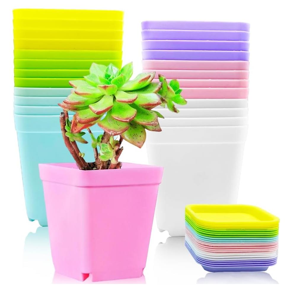 Macetas de Flores Coloridas Haawooky 24 Piezas 7x7x7.7 cm