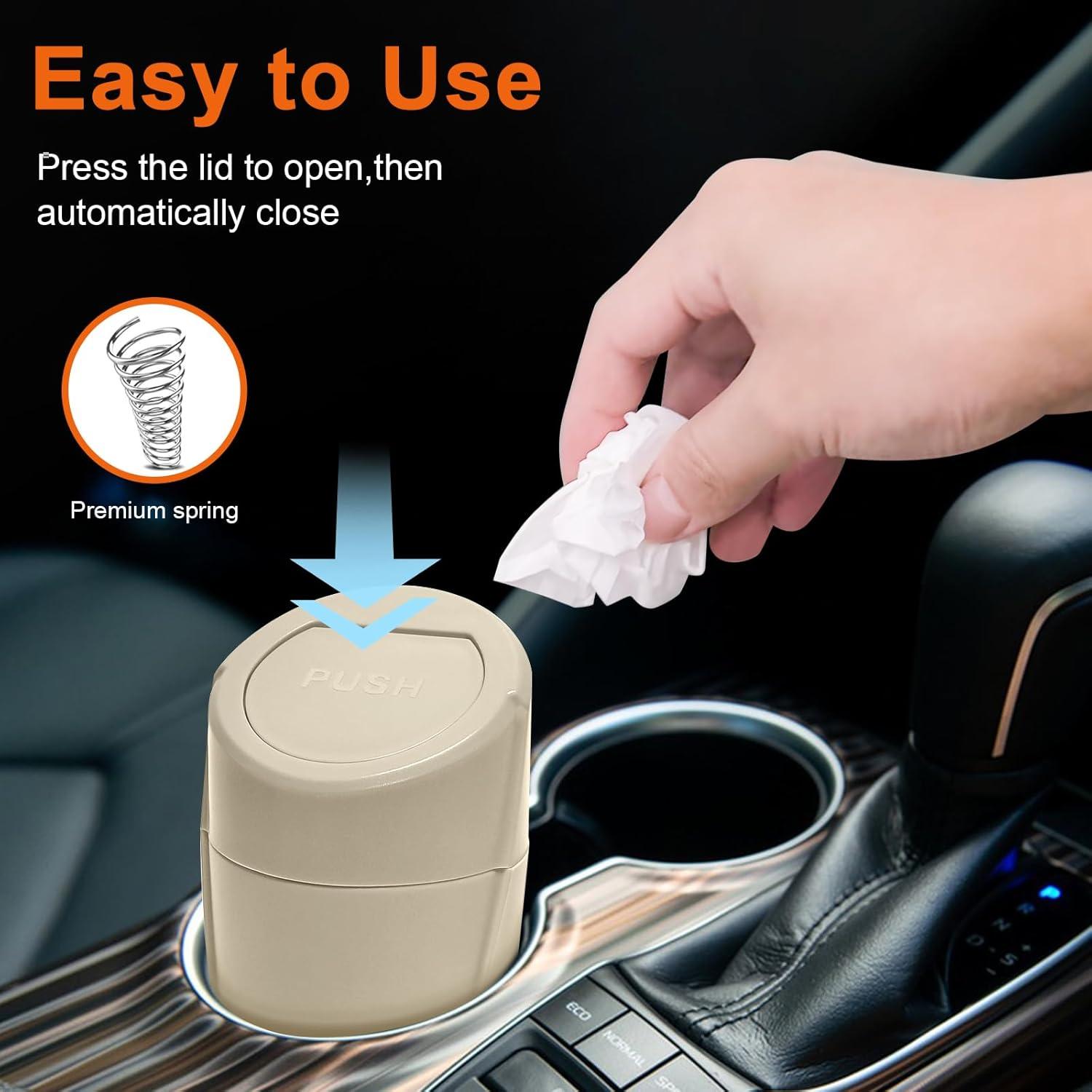 Basurero de Auto Kincown Beige con Tapa y 60 Bolsas