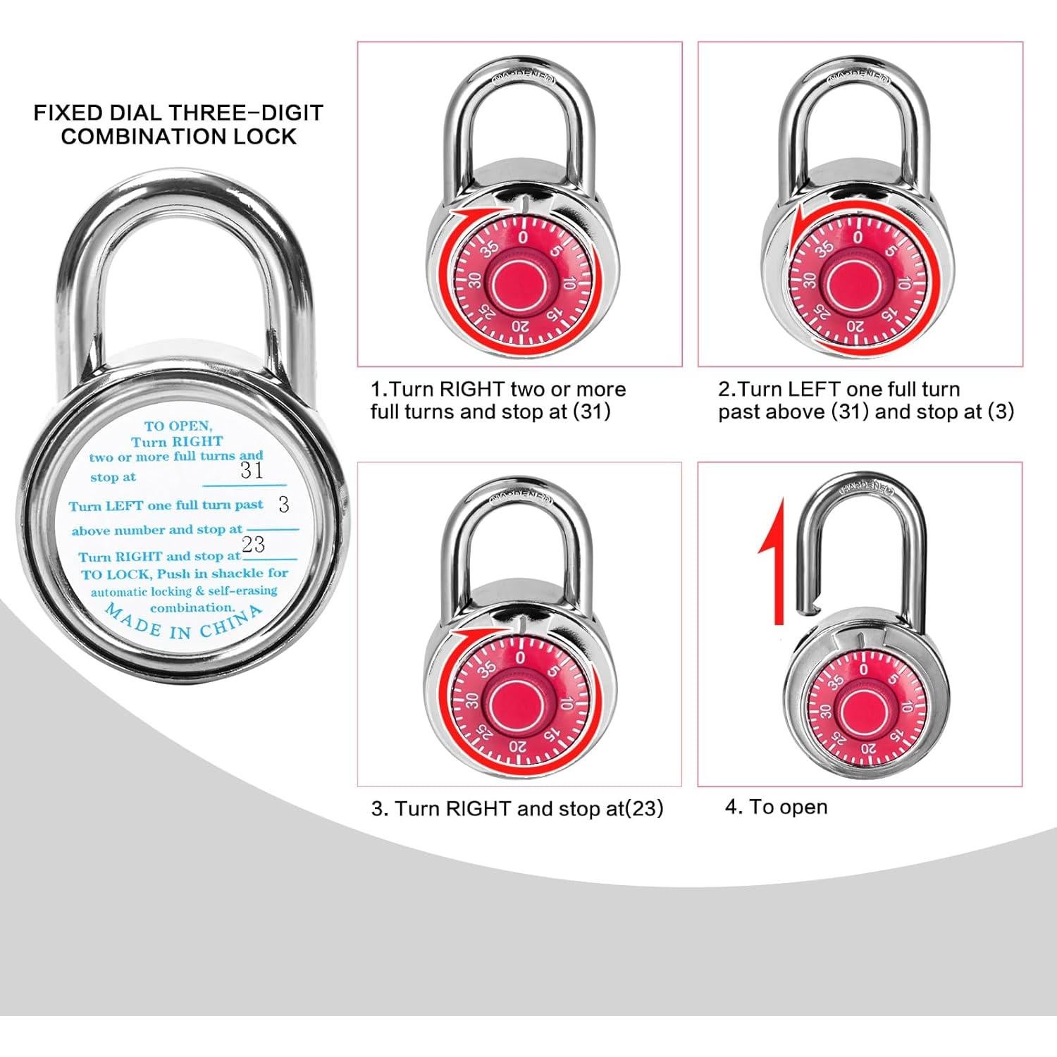 Candado de Combinación HZSY 2" Rojo Paquete de 48 Unidades