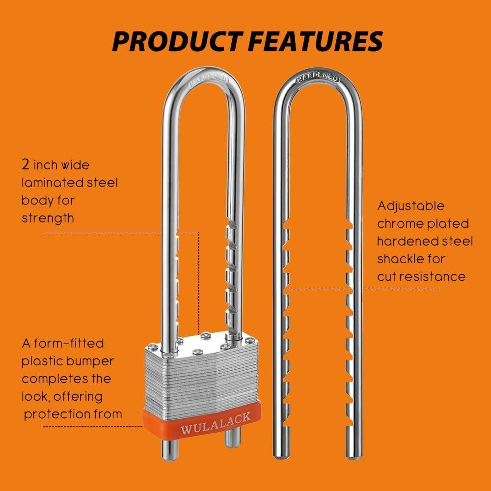 Candado con llave WULALACK de acero 5.08 cm grillete ajustable