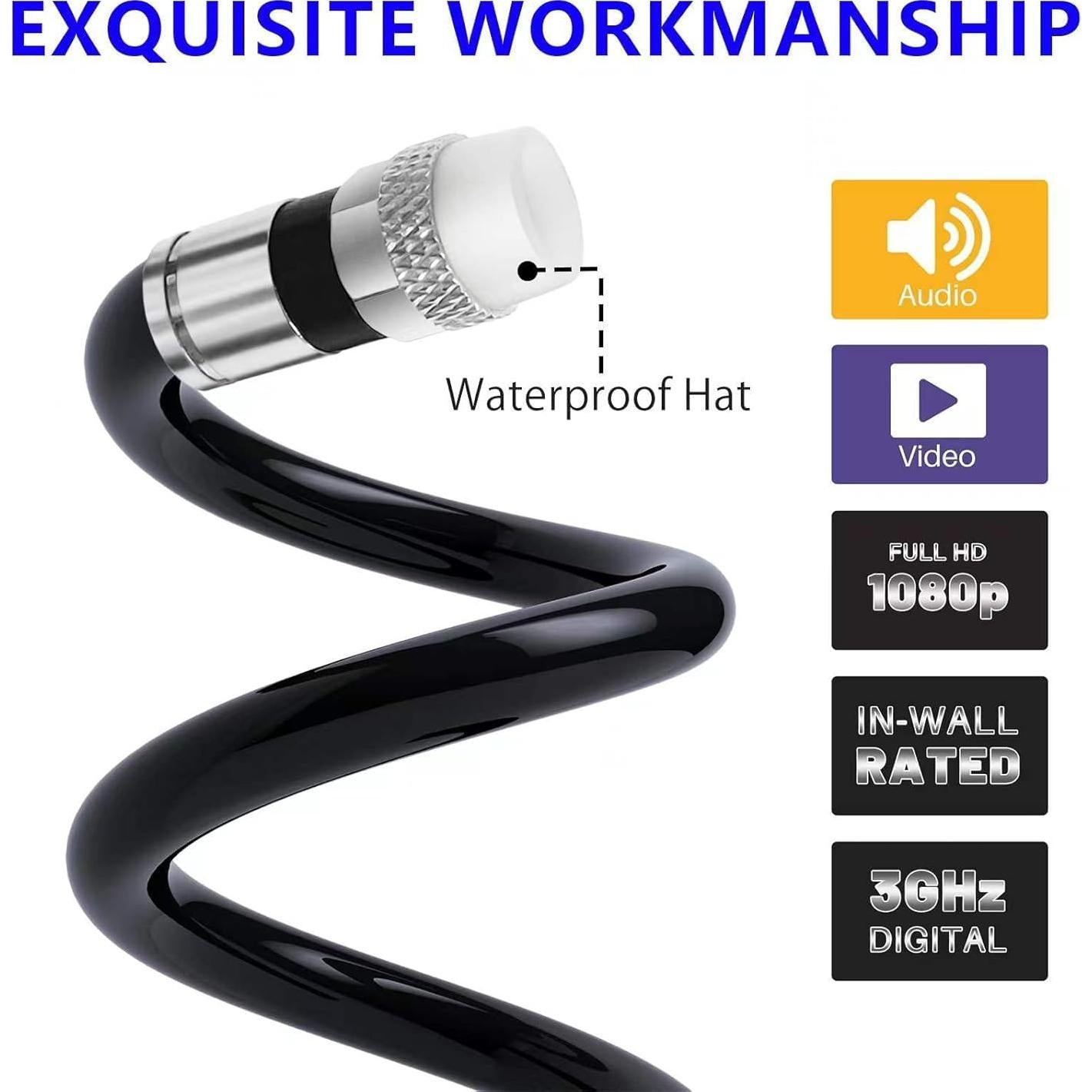 Cable Coaxial Elecan RG6 7.62m Cuádruple Blindaje Impermeable