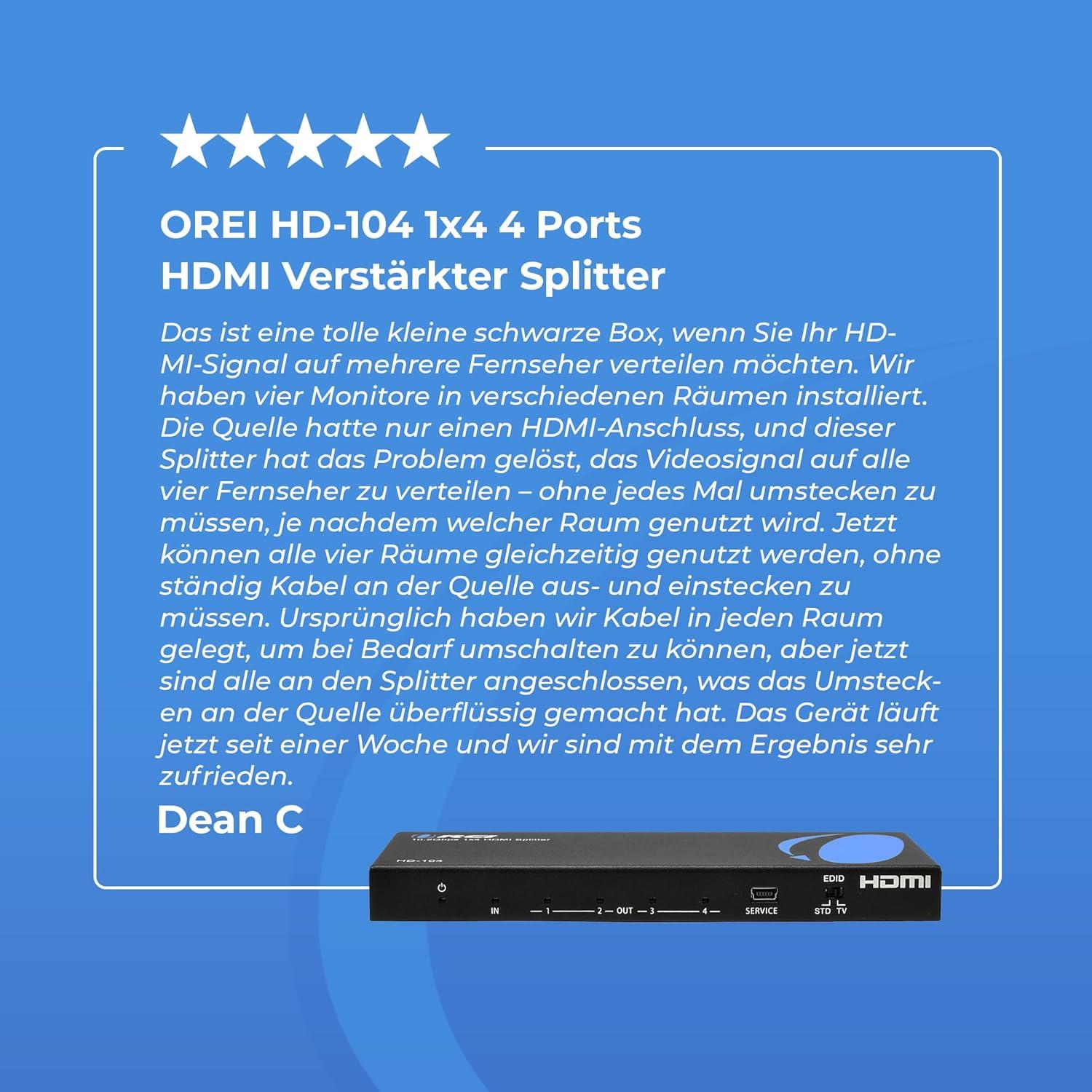 Divisor HDMI 1x4 OREI HD-104 4K@30Hz Compacto Plug & Play