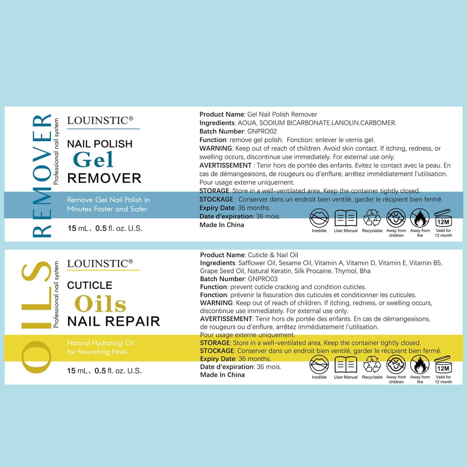 Removedor de Gel para Uñas LOUINSTIC 14.79ml + Aceite Cutículas 14.79ml