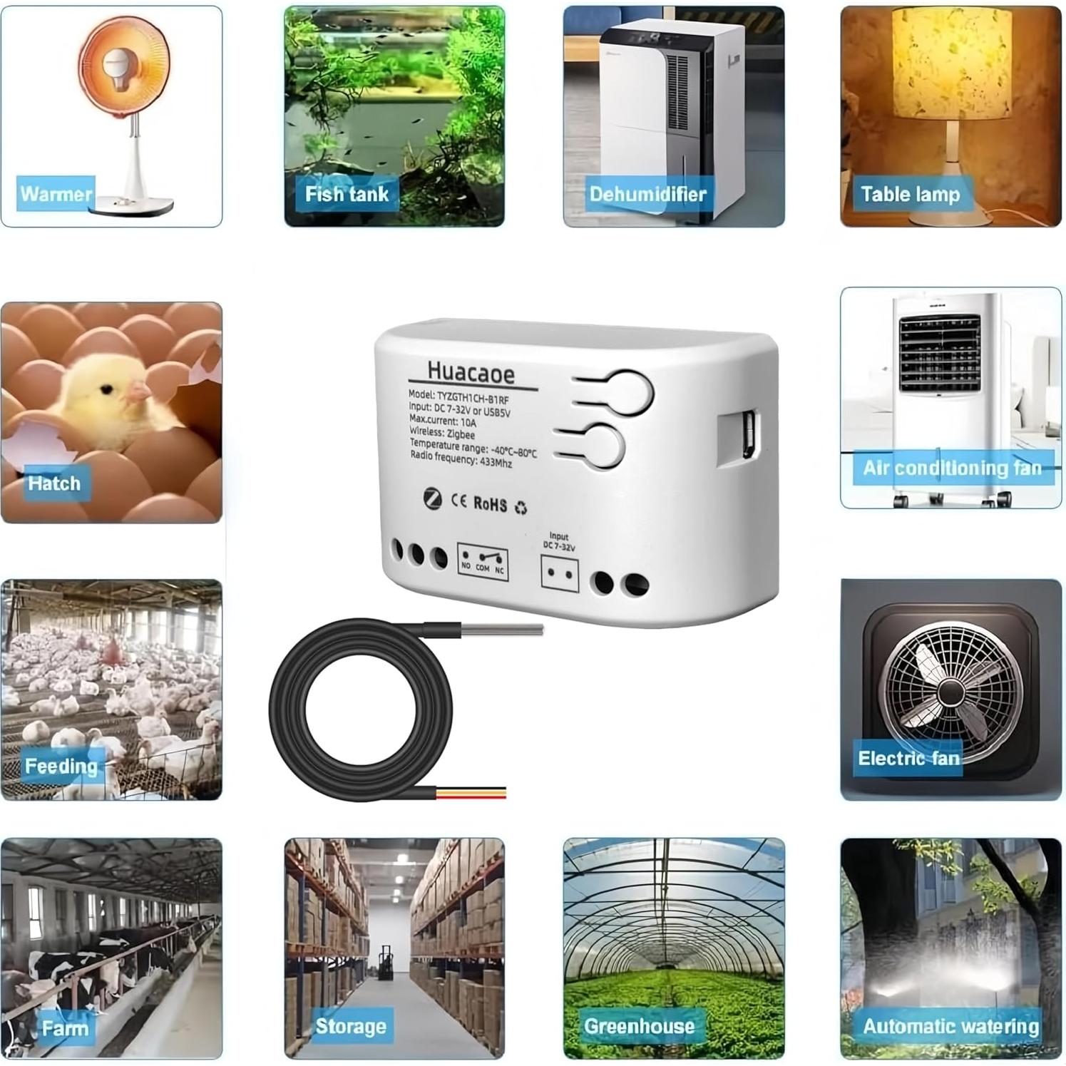 Sensor de Temperatura Inteligente Huacaoe Zigbee 1CH Impermeable