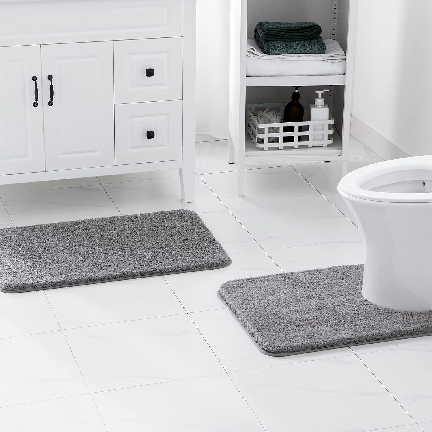 Alfombrillas de Baño MIULEE 2 Piezas Microfibra Antideslizante Gris
