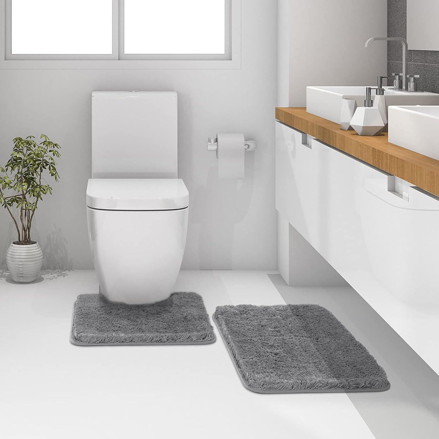 Alfombrillas de Baño MIULEE 2 Piezas Microfibra Antideslizante Gris