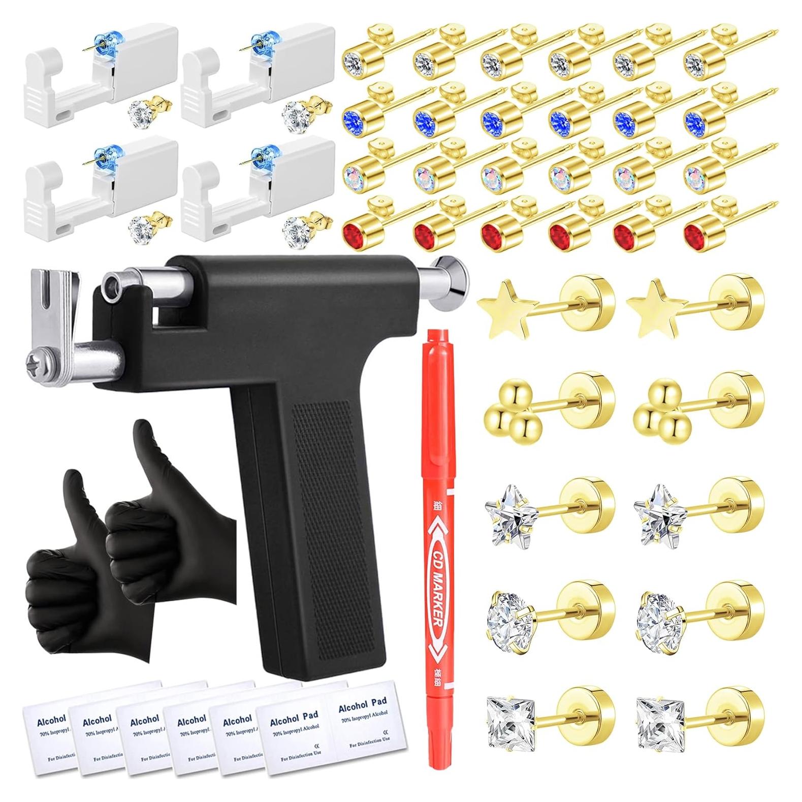 Kit de Perforación de Orejas Zygc 58 Piezas con Pendientes de CZ