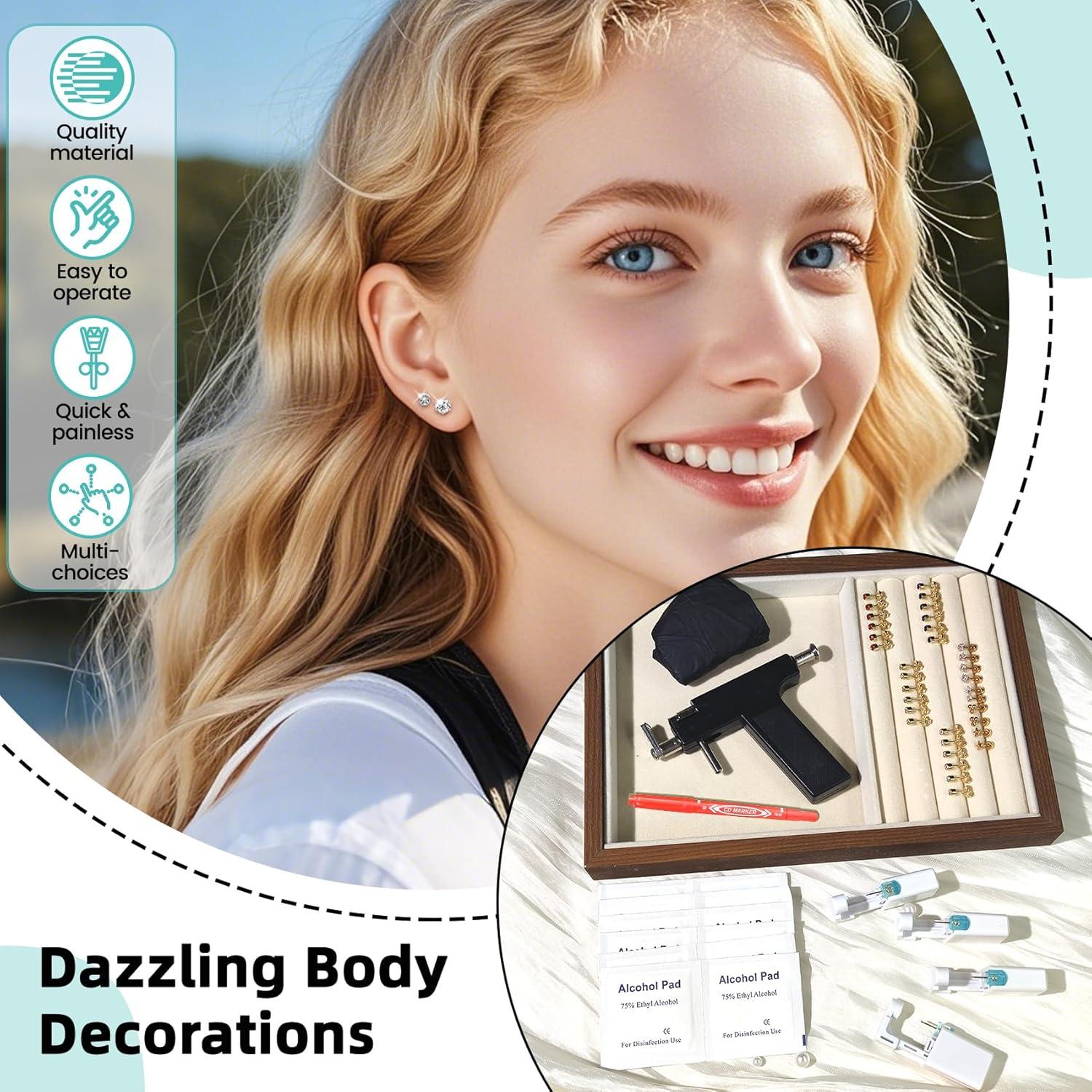 Kit de Perforación de Orejas Zygc 58 Piezas con Pendientes de CZ