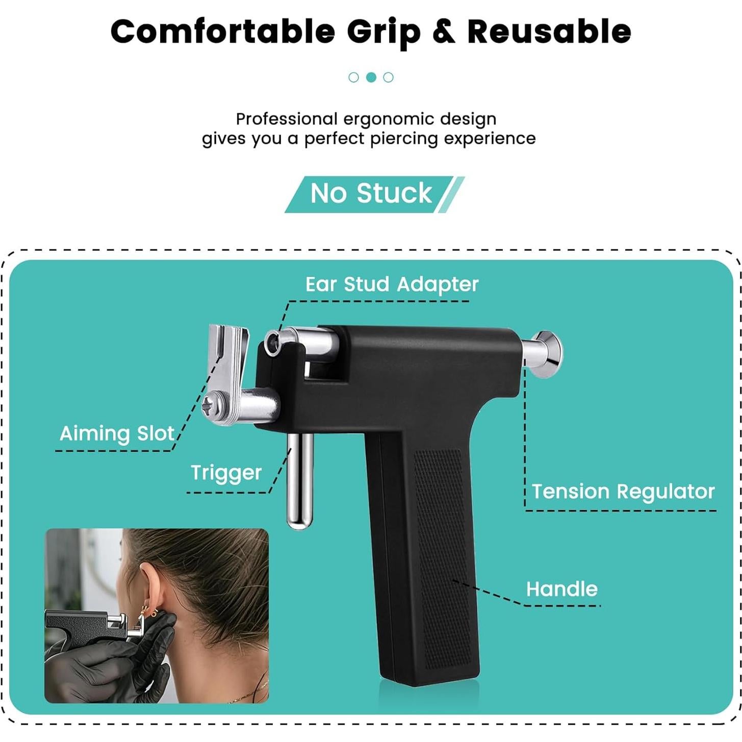 Kit de Perforación de Orejas Zygc 58 Piezas con Pendientes de CZ