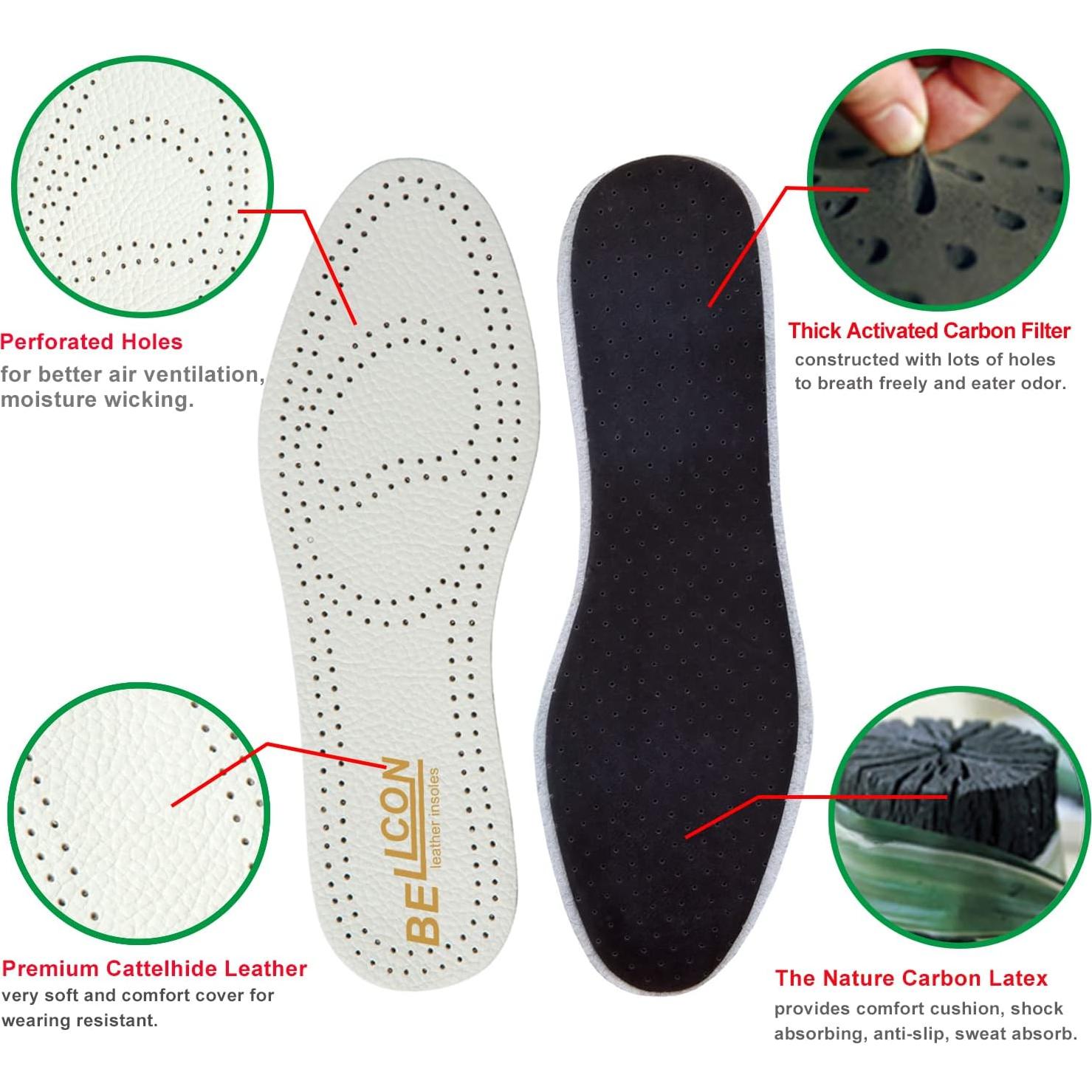 Plantillas de Cuero Bellcon Antideslizantes 3 Pares Mujeres 35-36