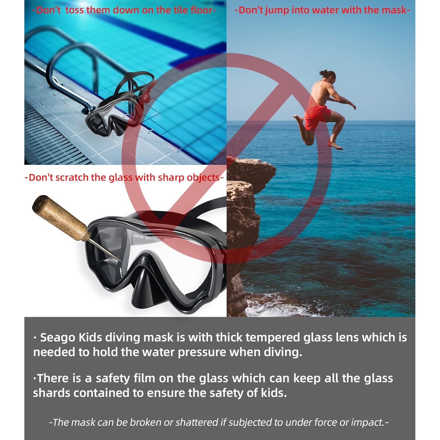 Máscara de Buceo Seago para Niños 5-15 Años Antivaho 180°