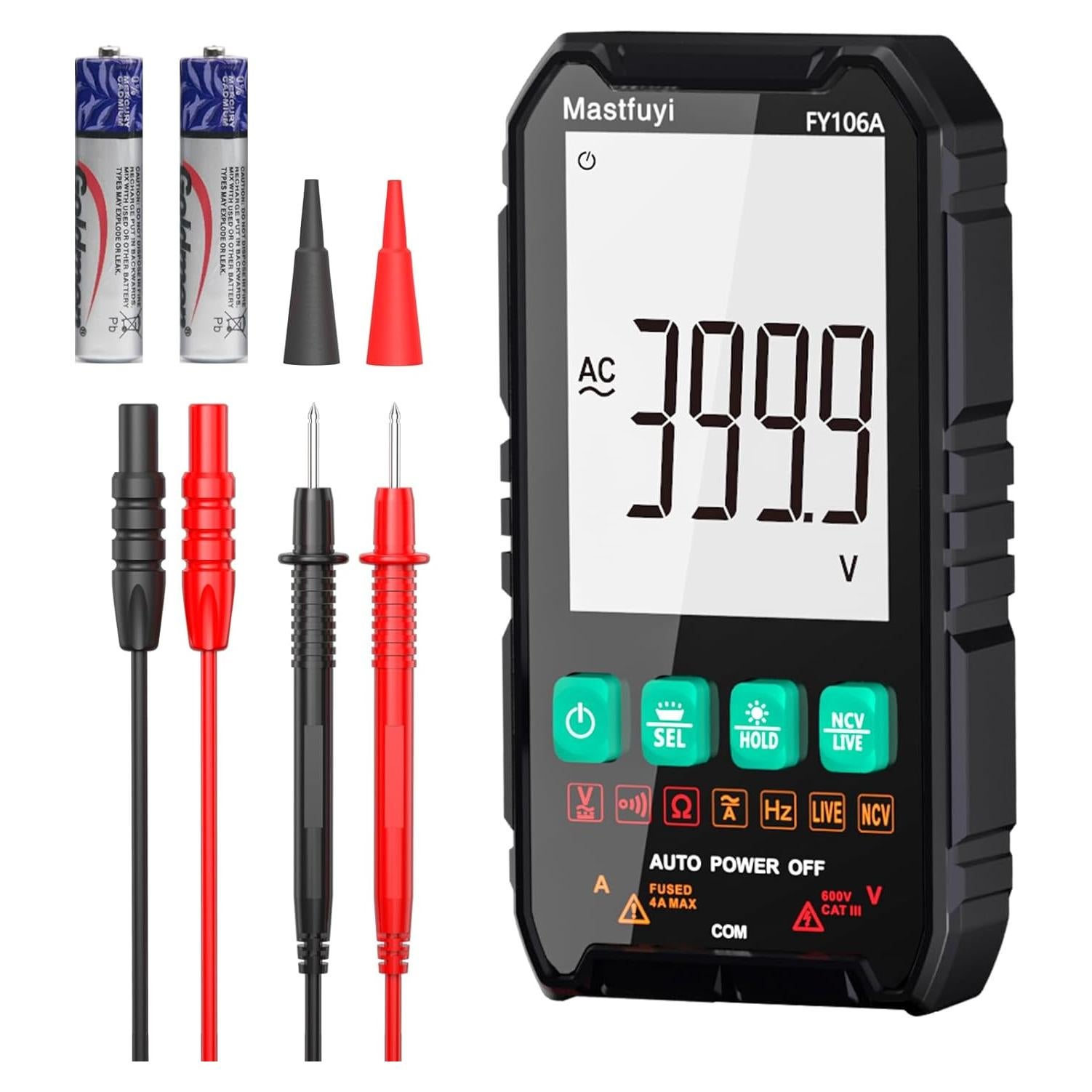 Multímetro Digital Mastfuyi FY106A, True RMS 4000, LCD Retroiluminado