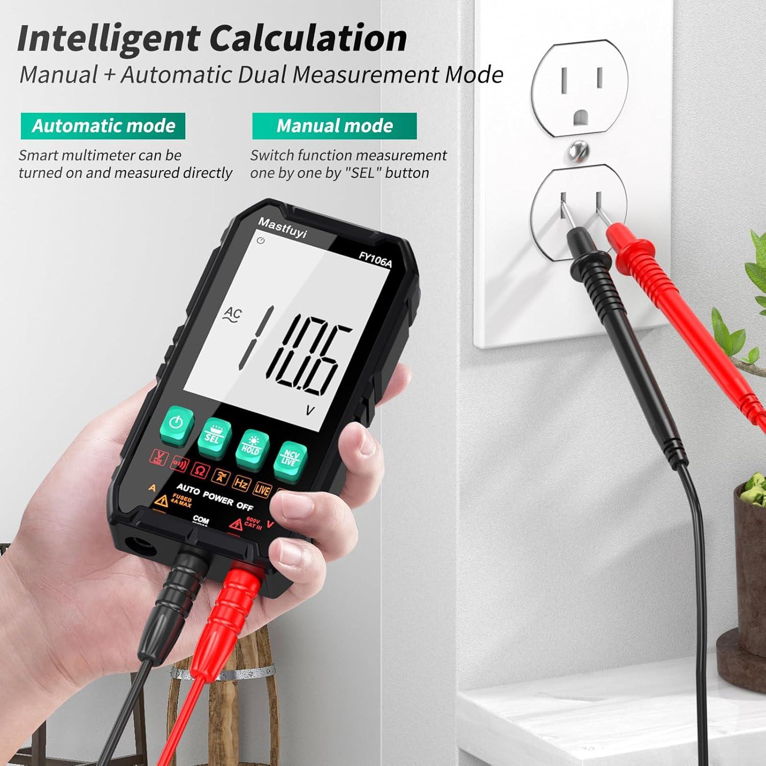 Multímetro Digital Mastfuyi FY106A, True RMS 4000, LCD Retroiluminado