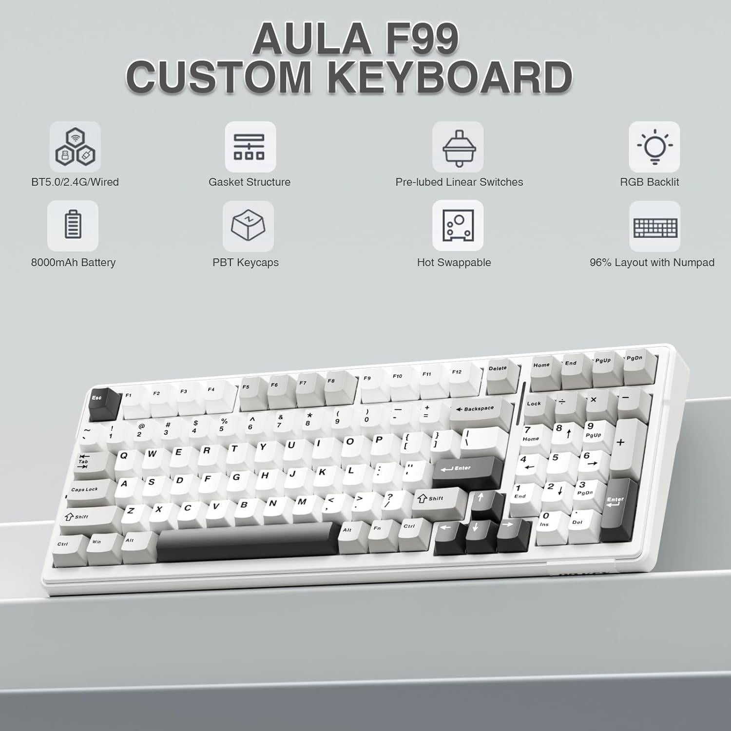 Teclado Mecánico Inalámbrico AULA F99 RGB 99 Teclas