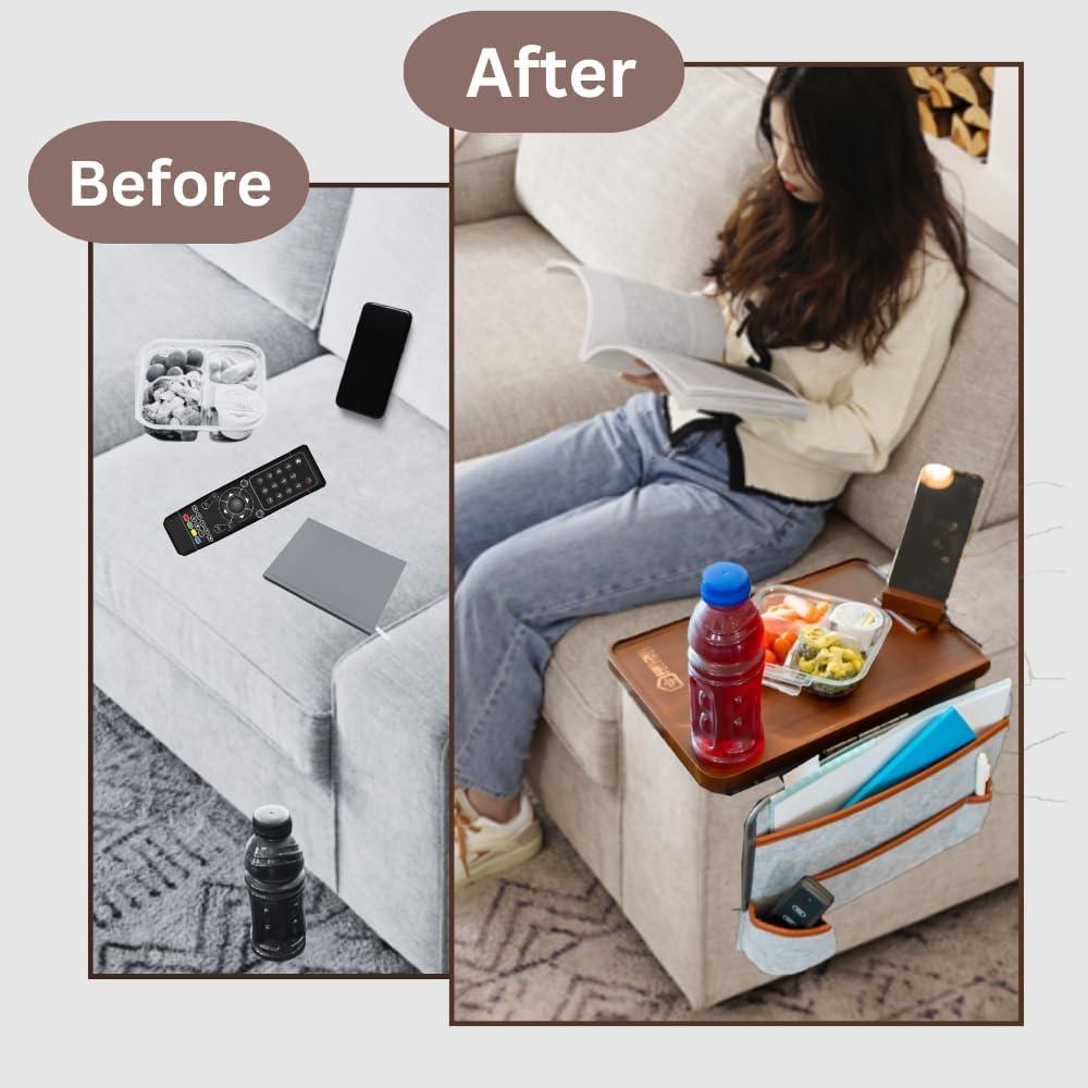 Mesa de brazo de sofá Sunflower 001 de bambú con bolsa