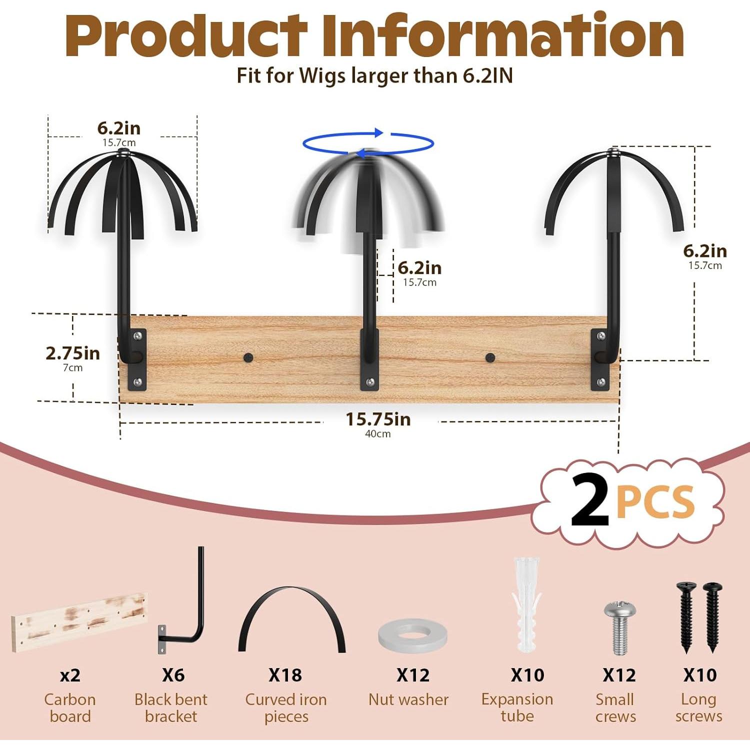 Soporte de Peluca Colgante Yingsi-fty para 6 Pelucas Negro