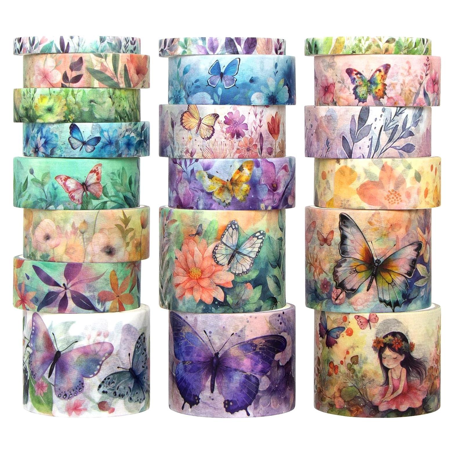 Juego de 20 Rollos de Cinta Washi Geesinimo Floral 30mm-5mm