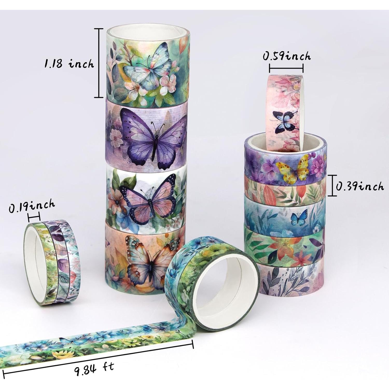 Juego de 20 Rollos de Cinta Washi Geesinimo Floral 30mm-5mm