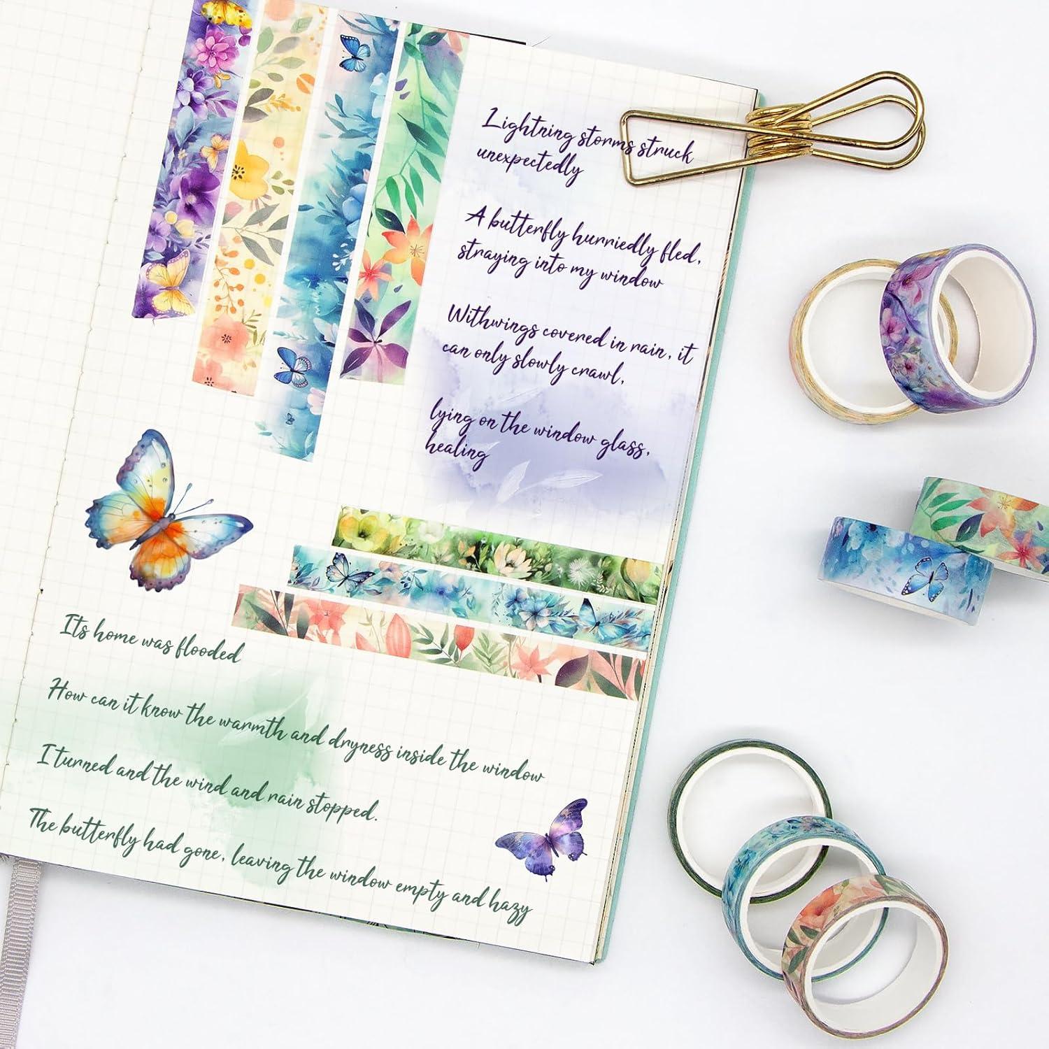 Juego de 20 Rollos de Cinta Washi Geesinimo Floral 30mm-5mm