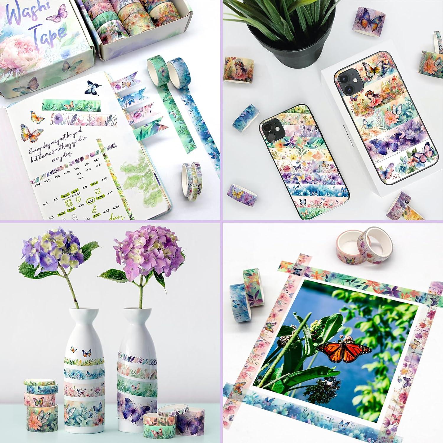 Juego de 20 Rollos de Cinta Washi Geesinimo Floral 30mm-5mm