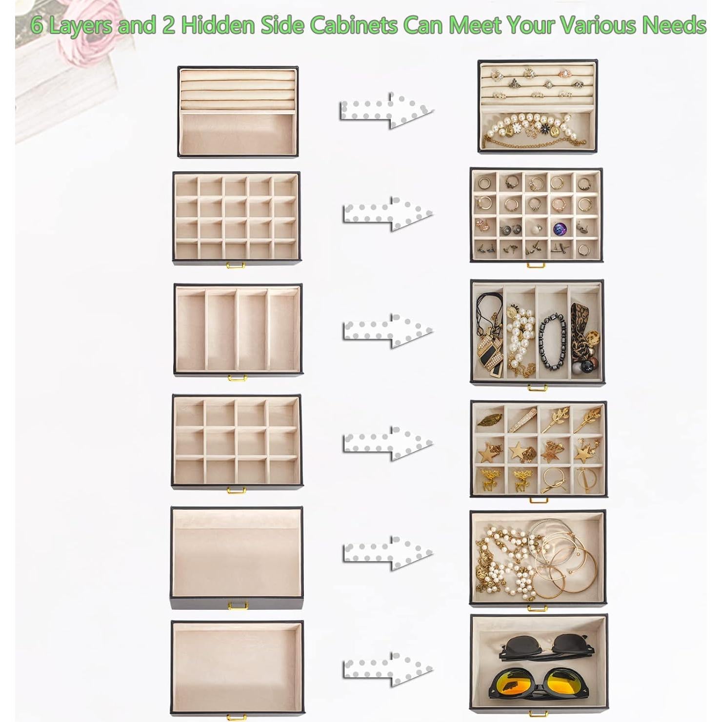 Caja de Joyas AKOZLIN Extra Grande Negra con Espejo y Cerradura