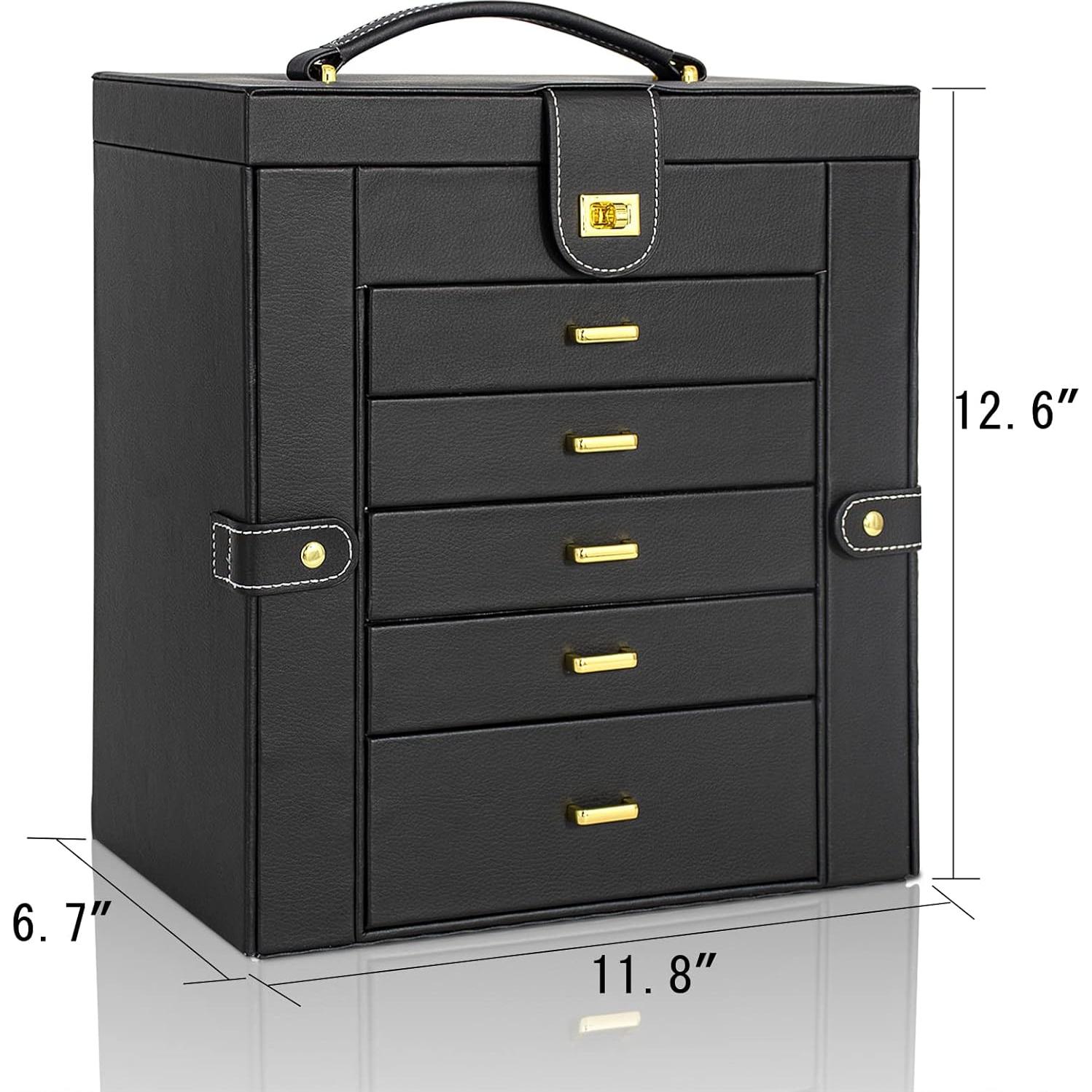 Caja de Joyas AKOZLIN Extra Grande Negra con Espejo y Cerradura