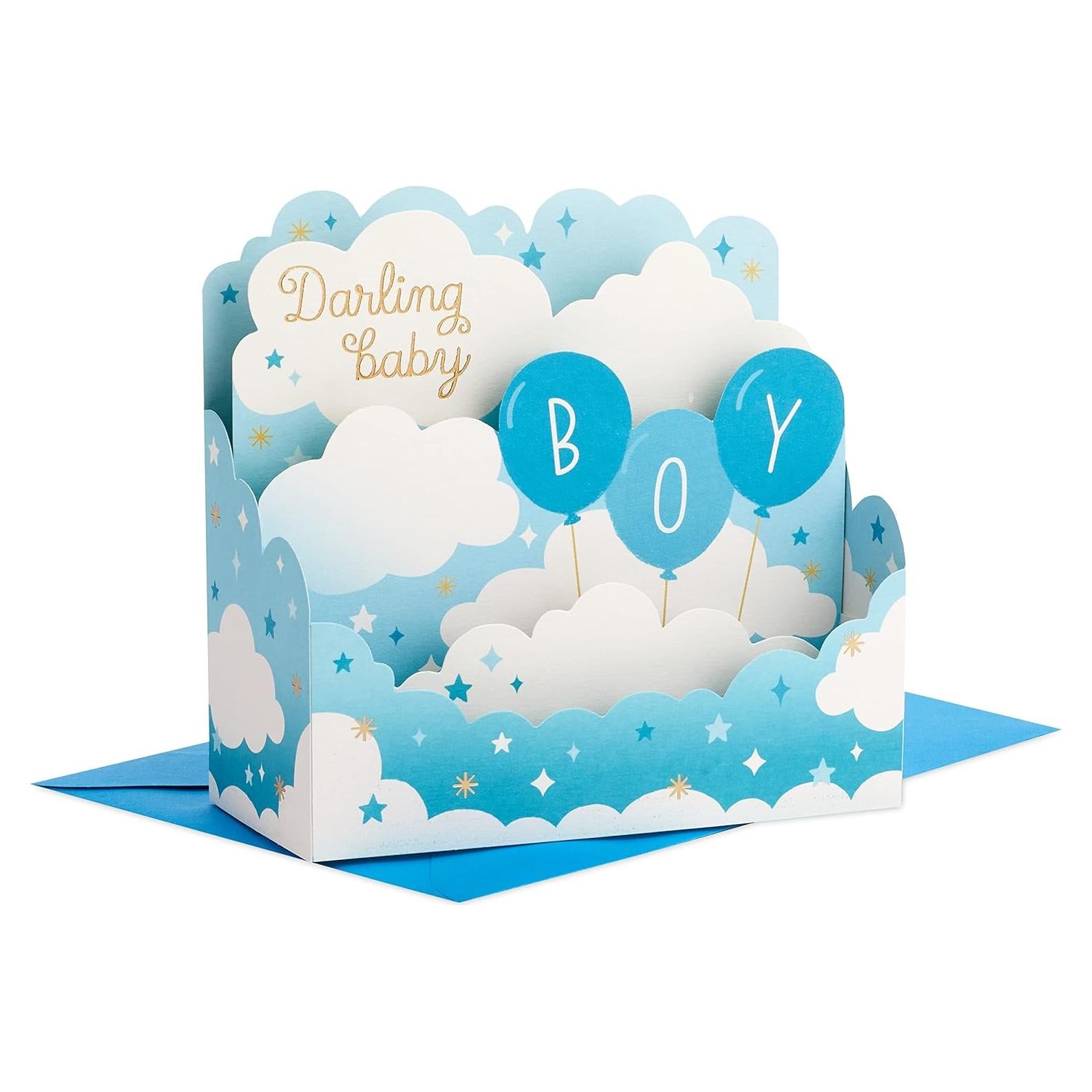 Tarjeta de Bienvenida Baby Shower Niño Hallmark 3D Globos Azules