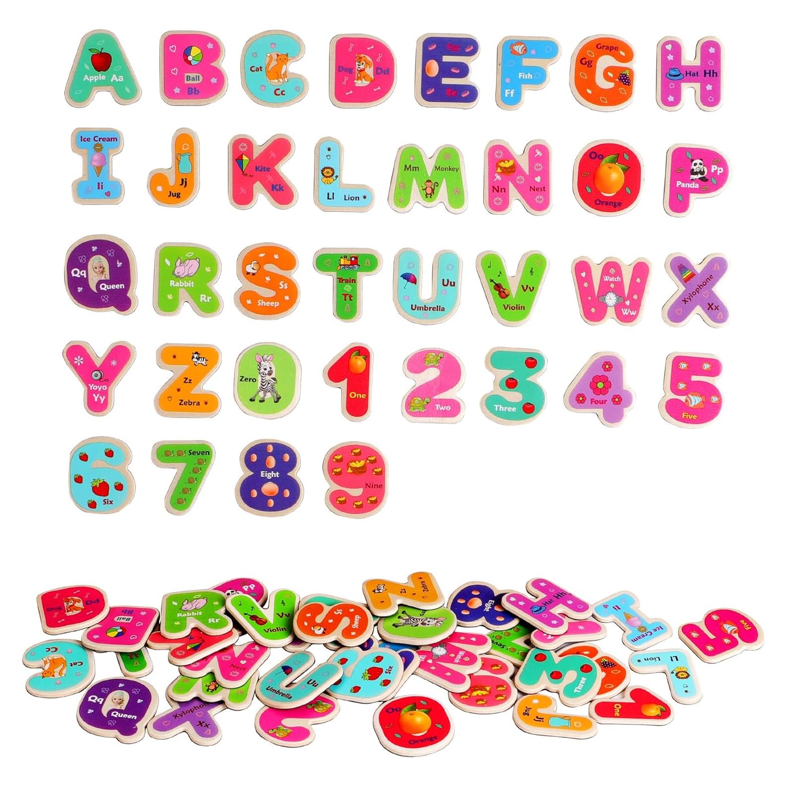 Juguetes de Madera Oxford 72 Piezas Letras y Números Magnéticos