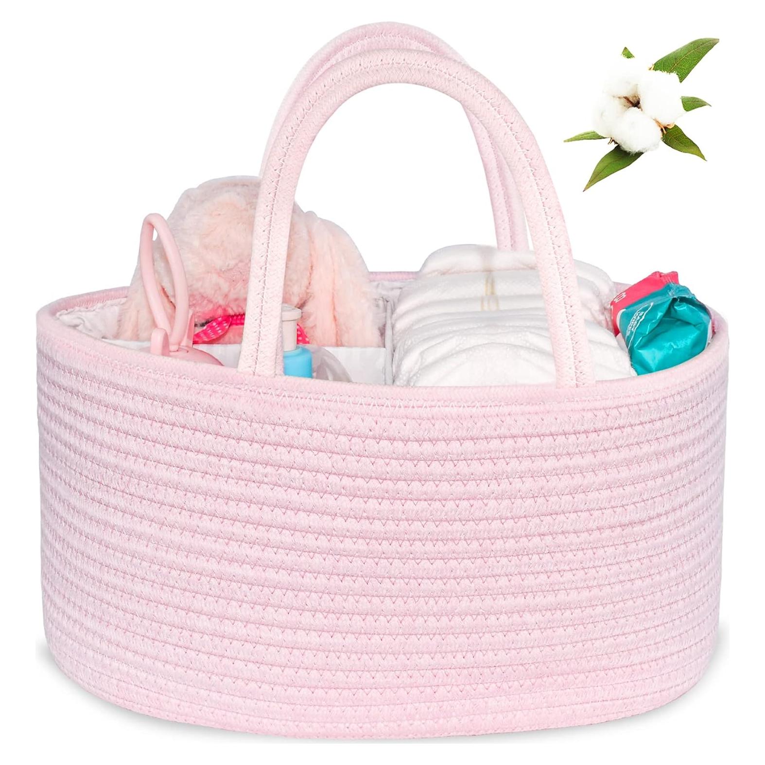 Organizador de Pañales ABenkle Rosa - Caddy de Algodón 35.6x22.1x18cm