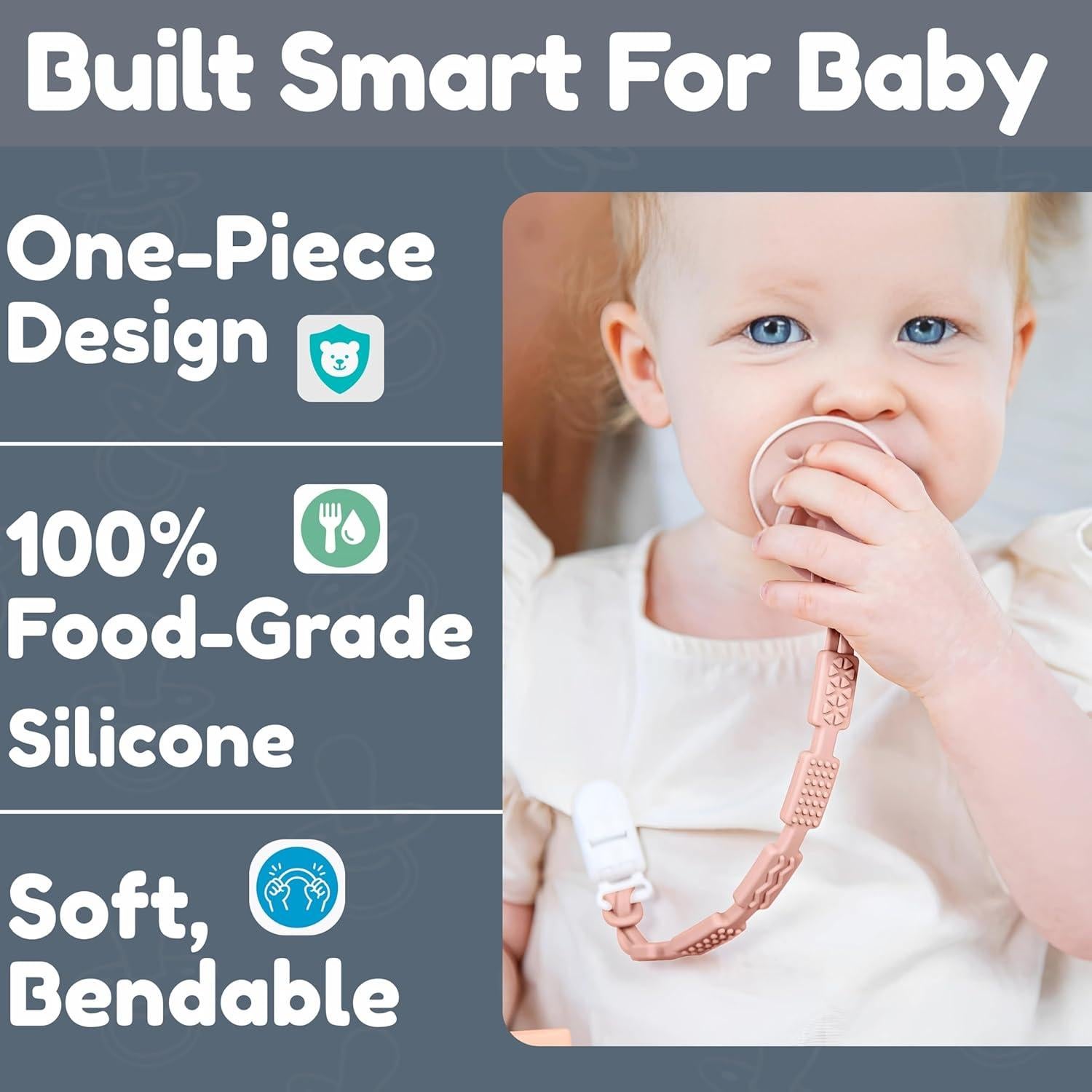 Clip de Chupete de Silicona 100% Grado Alimenticio Rubor